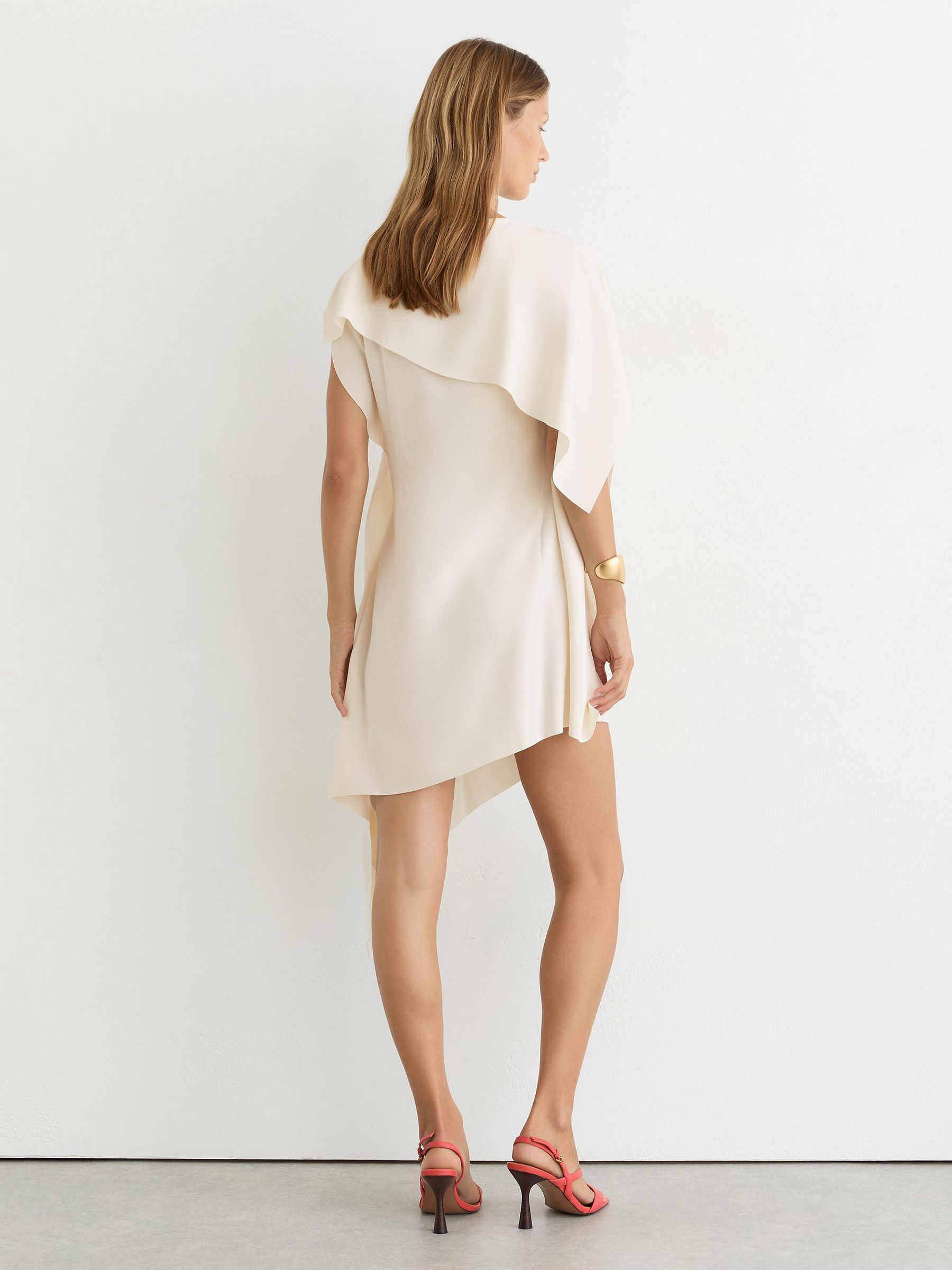 Asymmetric Drape Mini Dress in Ivory - Image 8 de 9