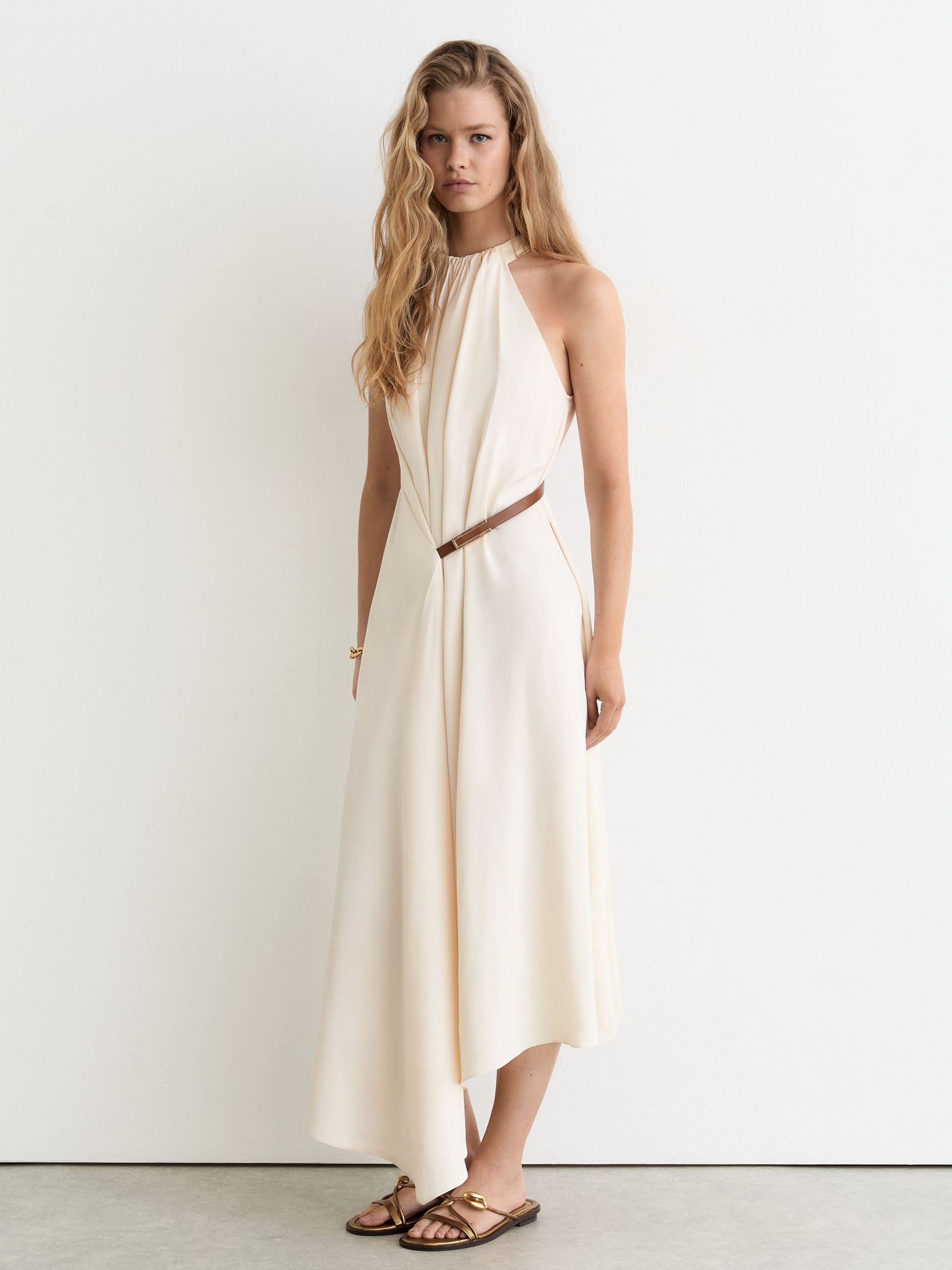 Half-Belt Gathered Maxi Dress in Ivory - Image 5 of 7