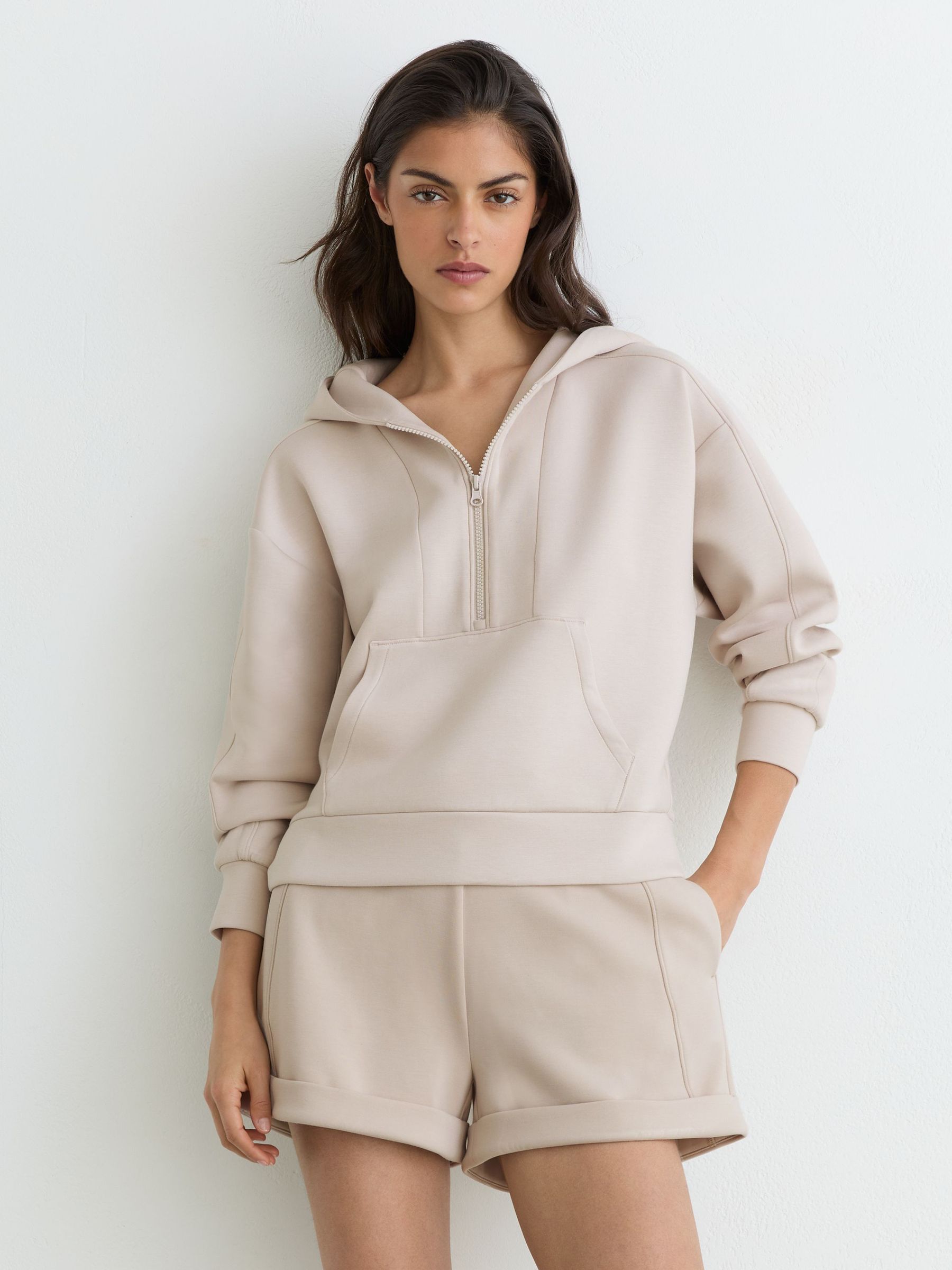 Premium Interlock Half-Zip Hoodie in Stone Neutral - Εικόνα 1 από 6