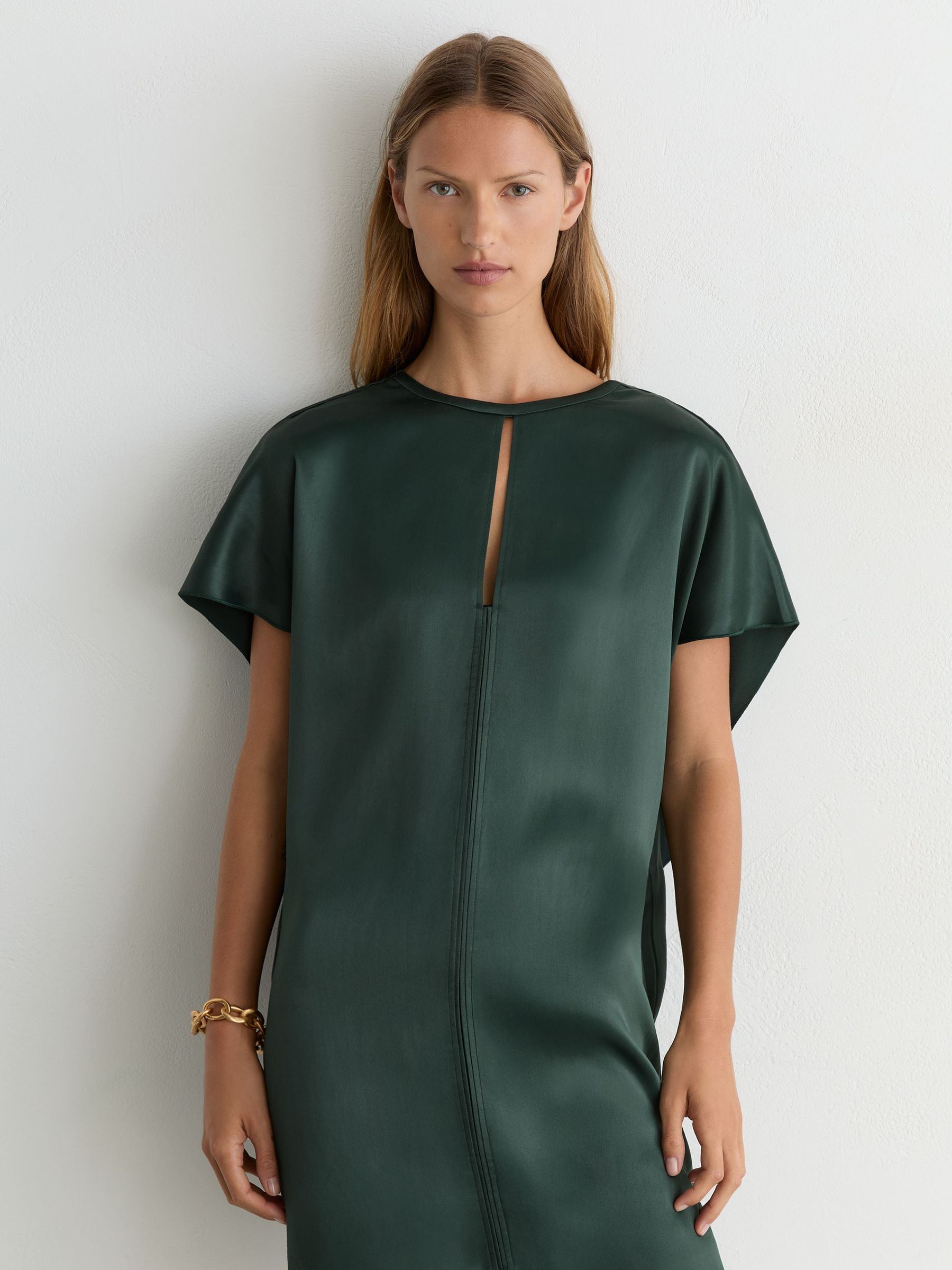 Satin Cape-Detail Mini Dress in Teal Green - Obrázek 5 z 7