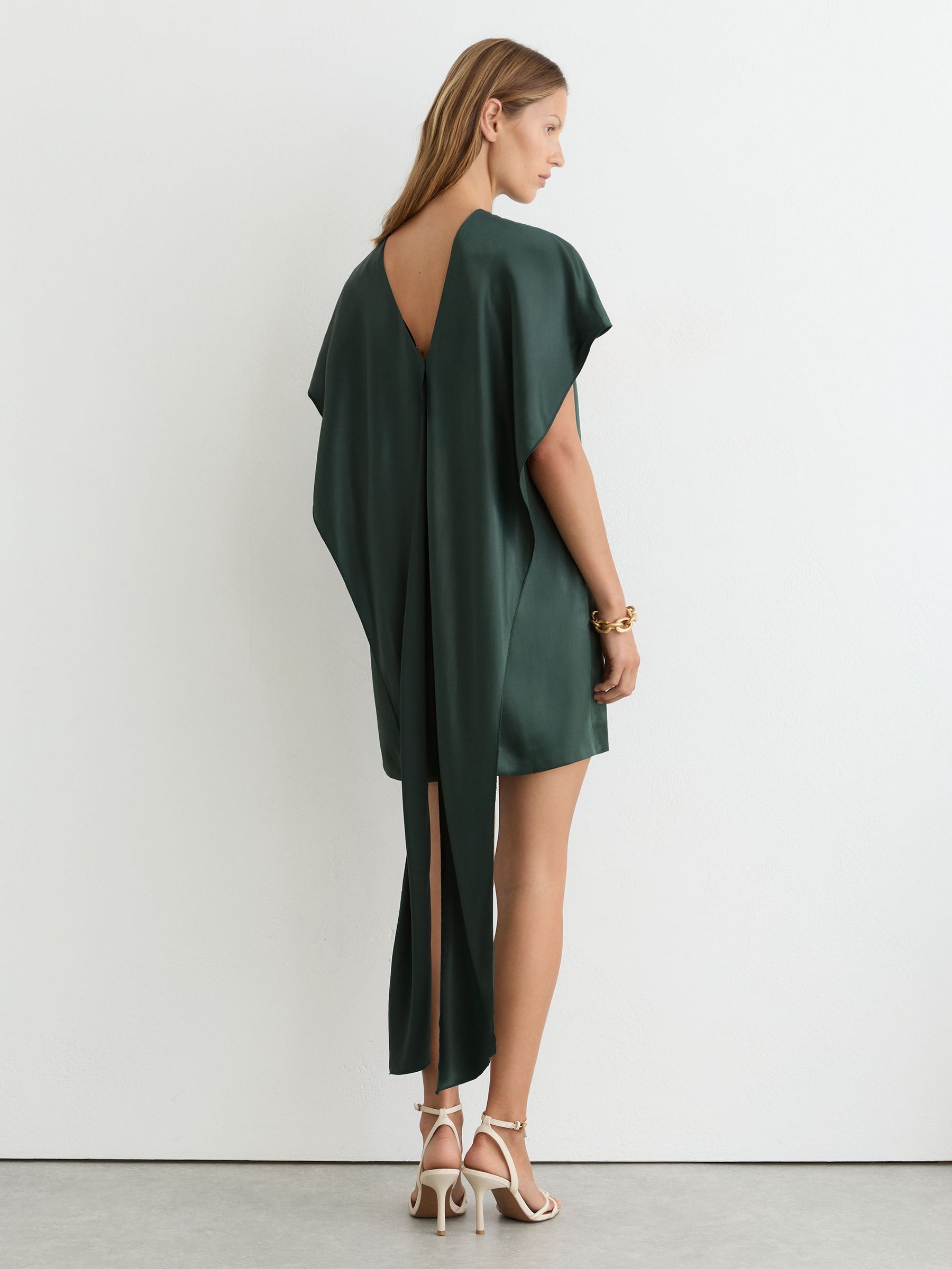 Satin Cape-Detail Mini Dress in Teal Green - Obrázek 6 z 7