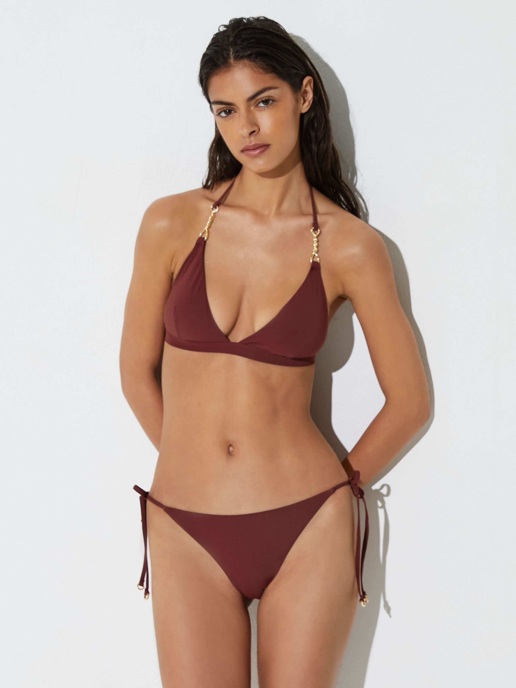 Side-Tie Low-Rise Bikini Bottoms in Rhubarb Red - Image 1 of 7