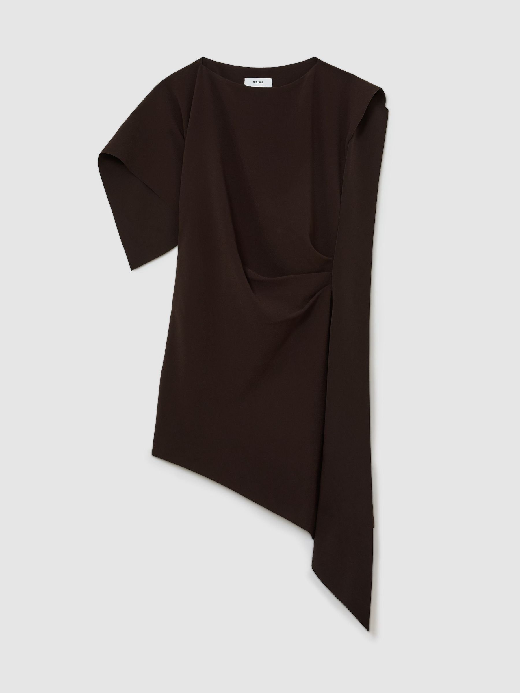 Asymmetric Drape Mini Dress in Grape Burgundy - Image 2 of 8