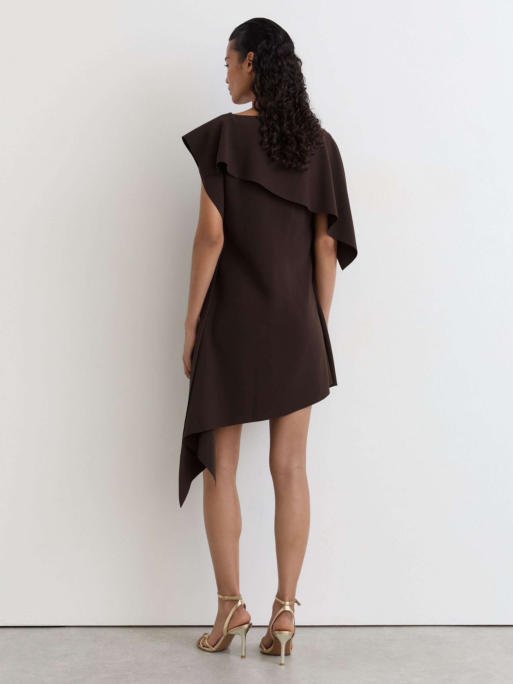 Asymmetric Drape Mini Dress in Grape Burgundy - Image 6 of 8