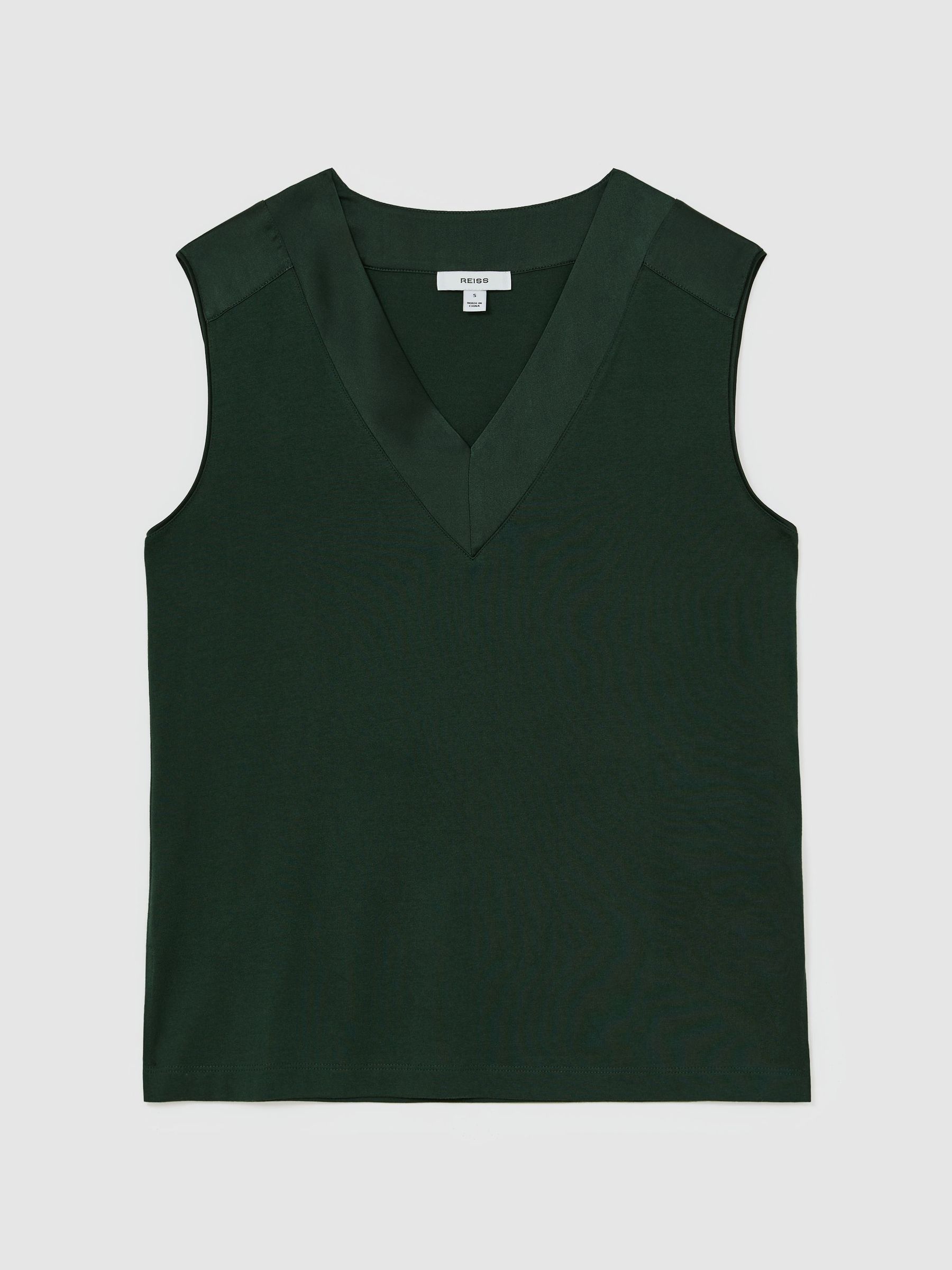 Cotton-Modal Silk-Trim Sleeveless Top in Teal Green - Image 2 of 6