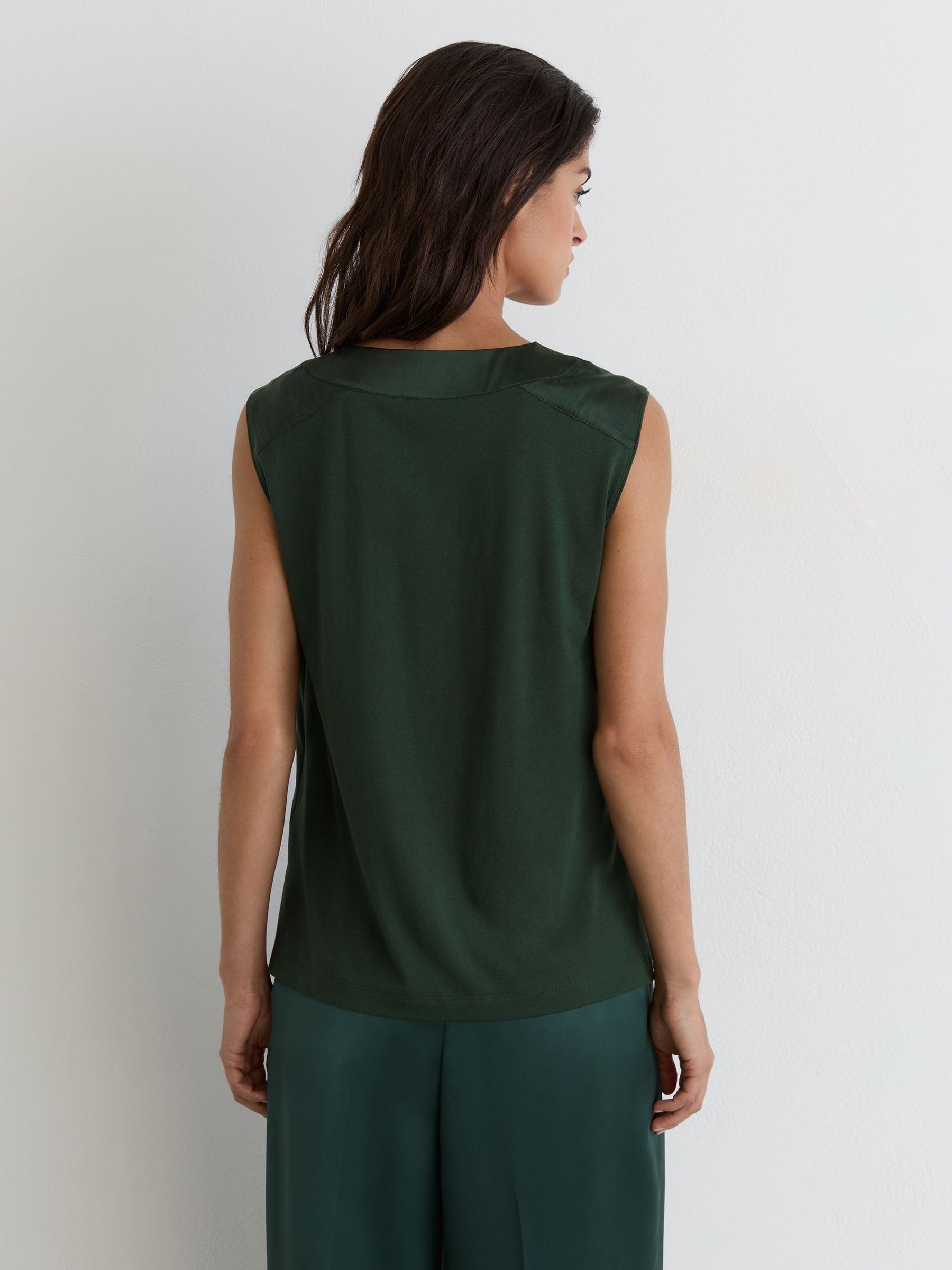 Cotton-Modal Silk-Trim Sleeveless Top in Teal Green - Image 4 of 6