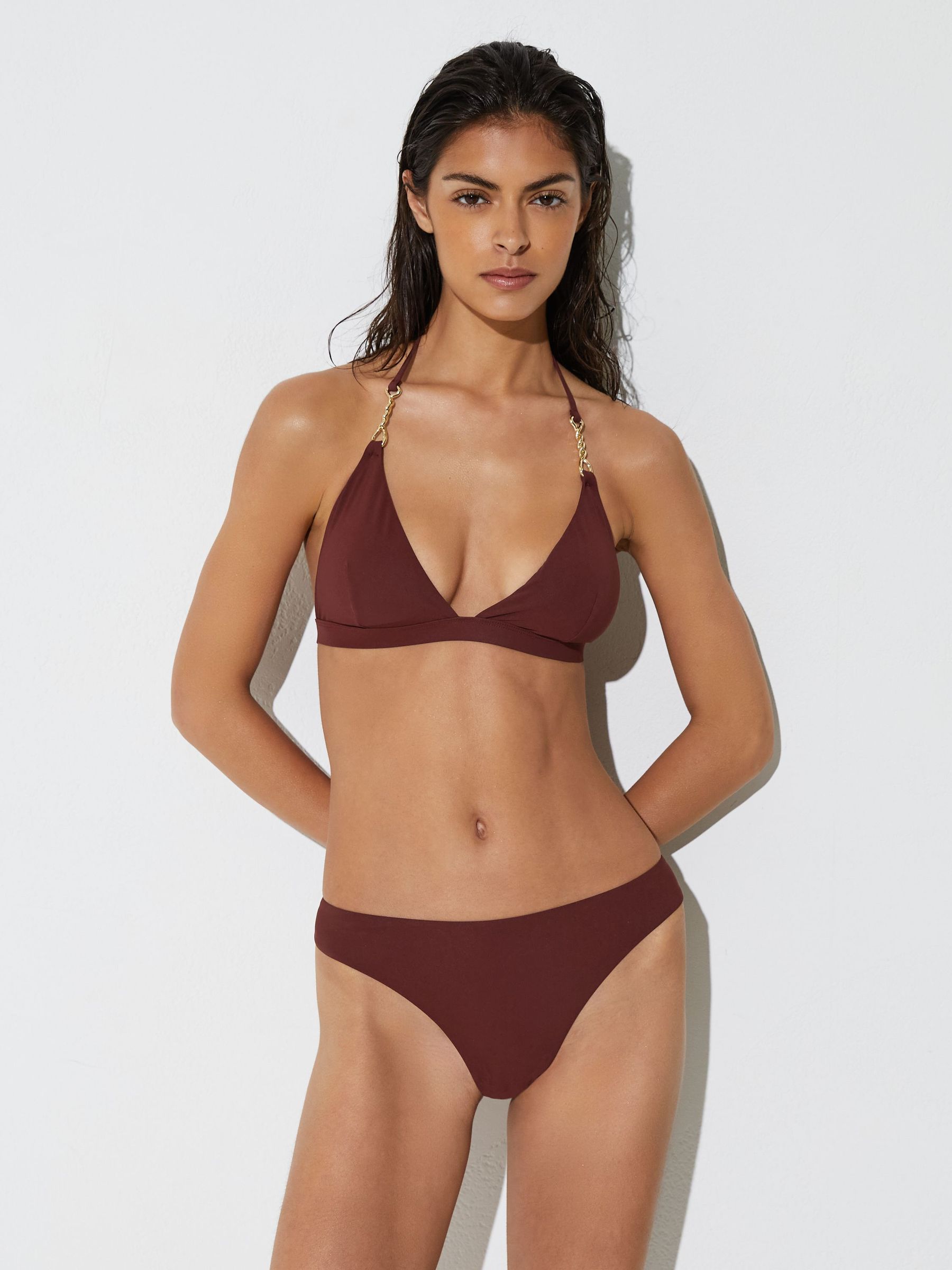 Triangle Hardware-Trim Bikini Top in Rhubarb Red - Image 4 of 9