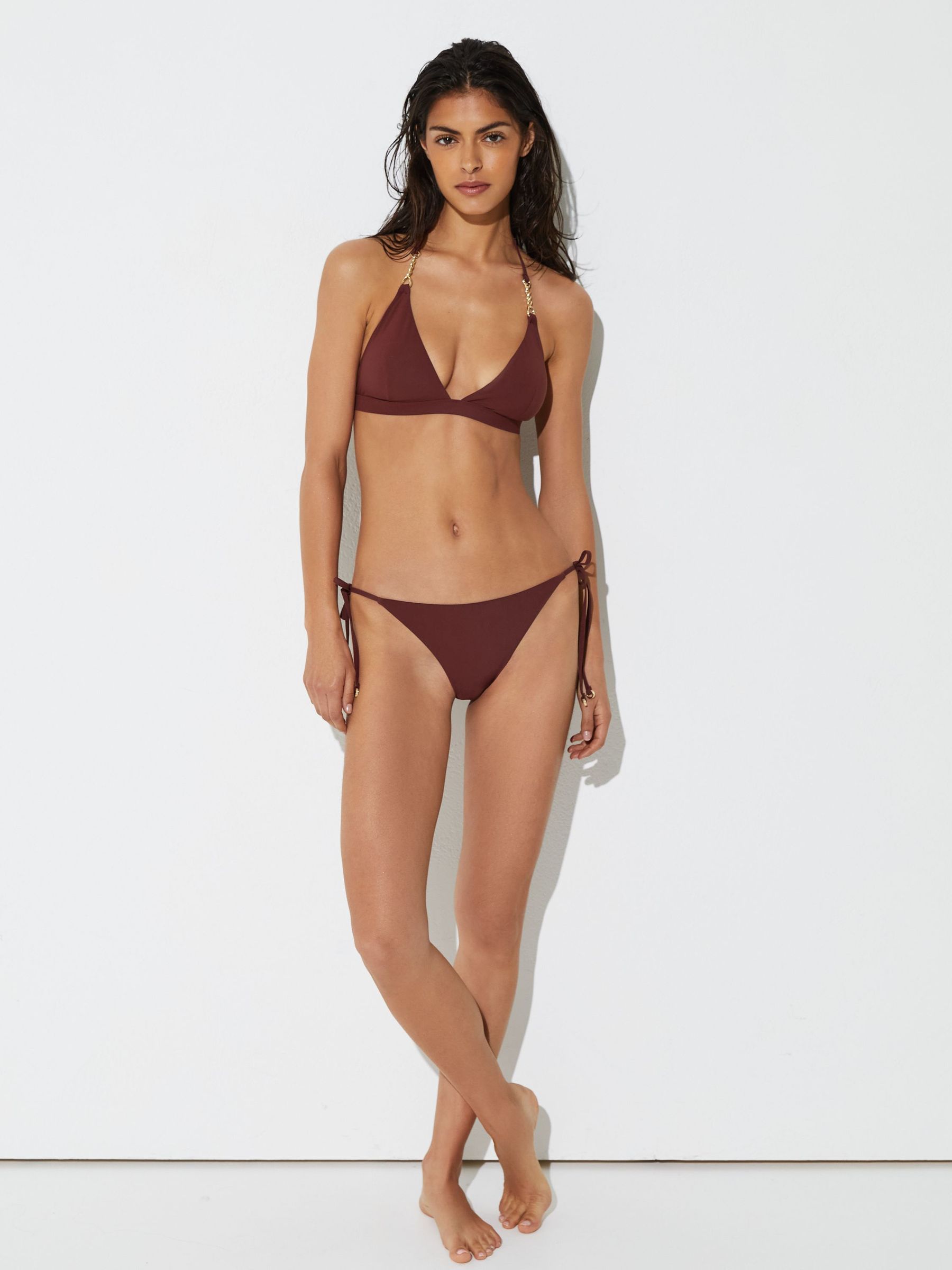 Triangle Hardware-Trim Bikini Top in Rhubarb Red - Image 6 of 9