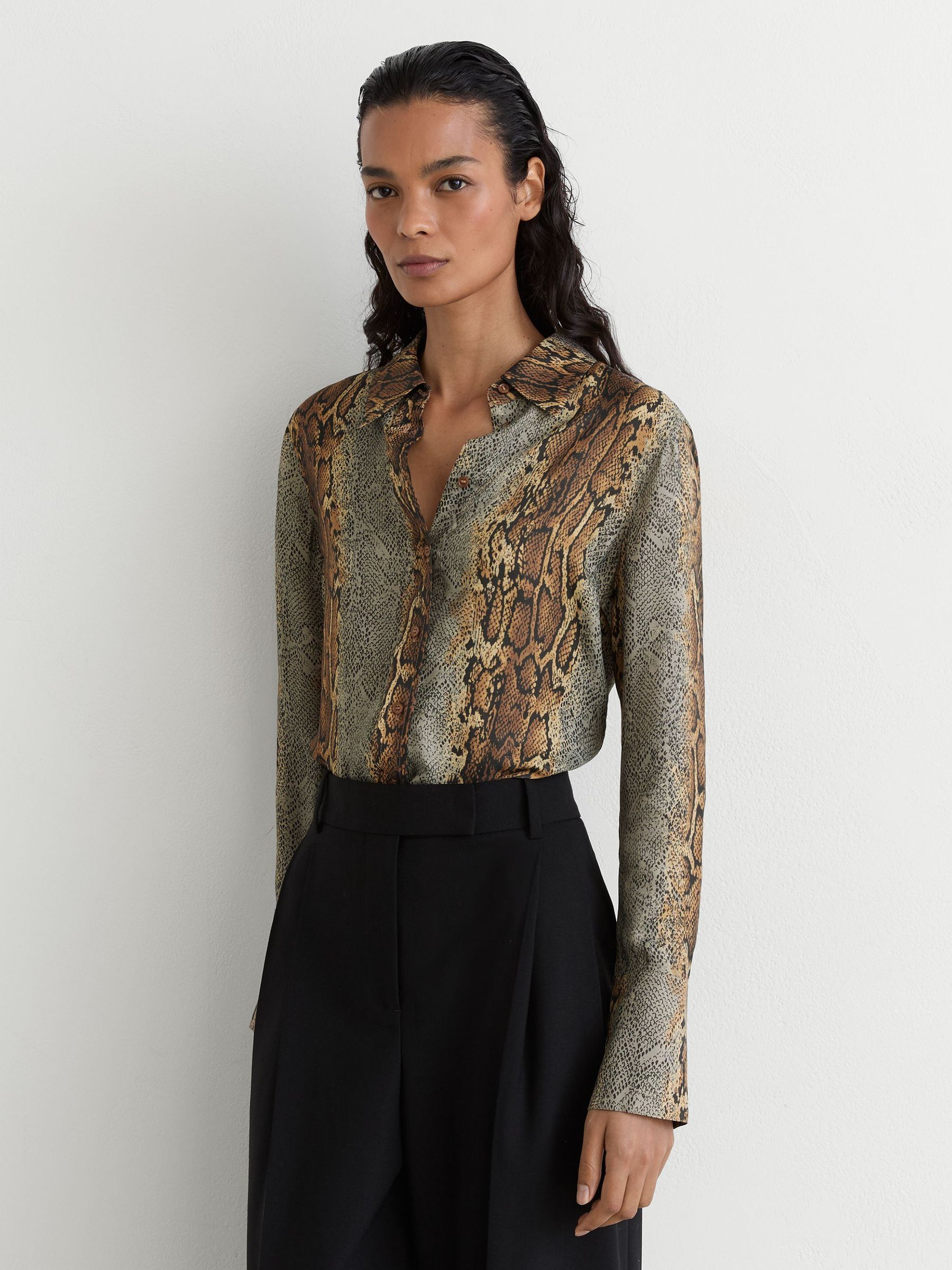 Snakeskin-Print Long-Sleeve Shirt in Neutral/Grey - Image 6 of 7