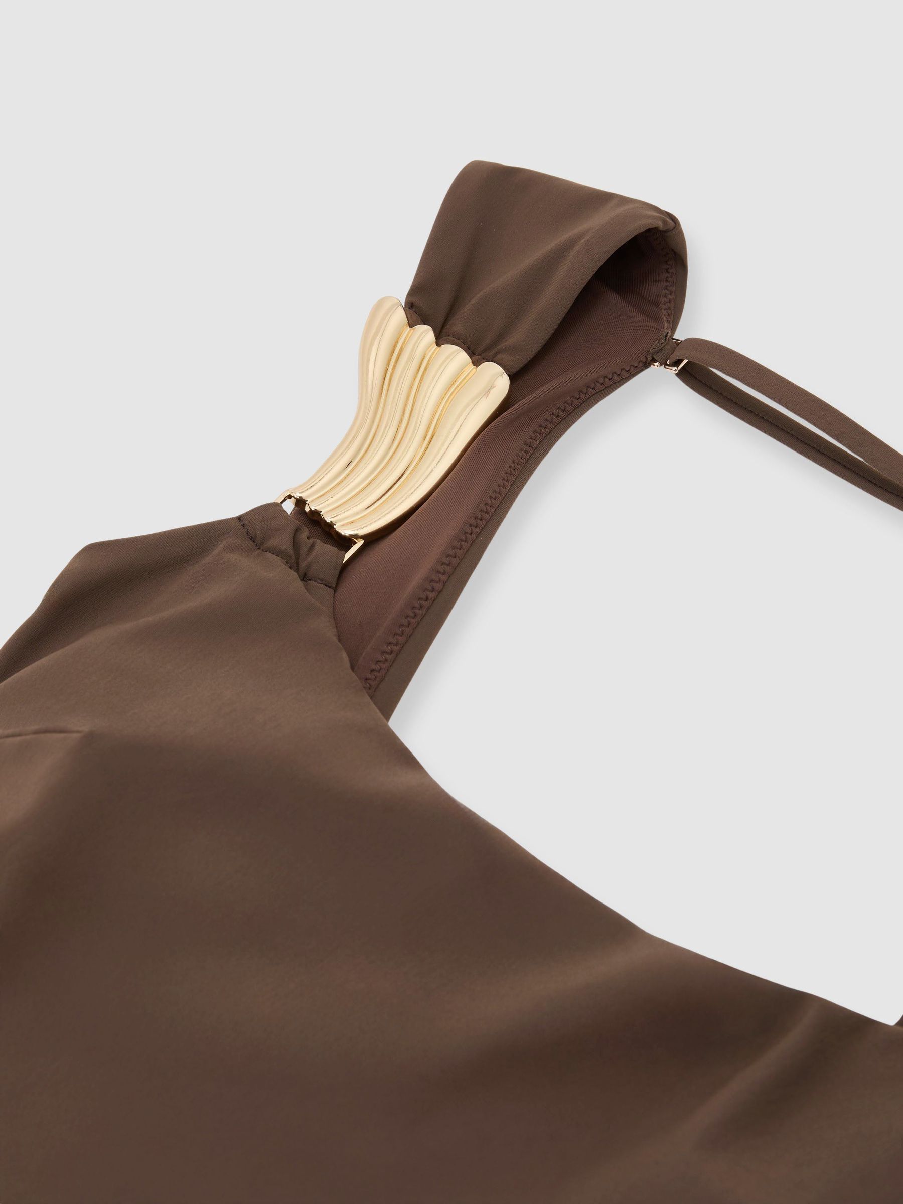 Hardware-Detail Square-Neck Swimsuit in Mocha Brown - Image 6 of 6