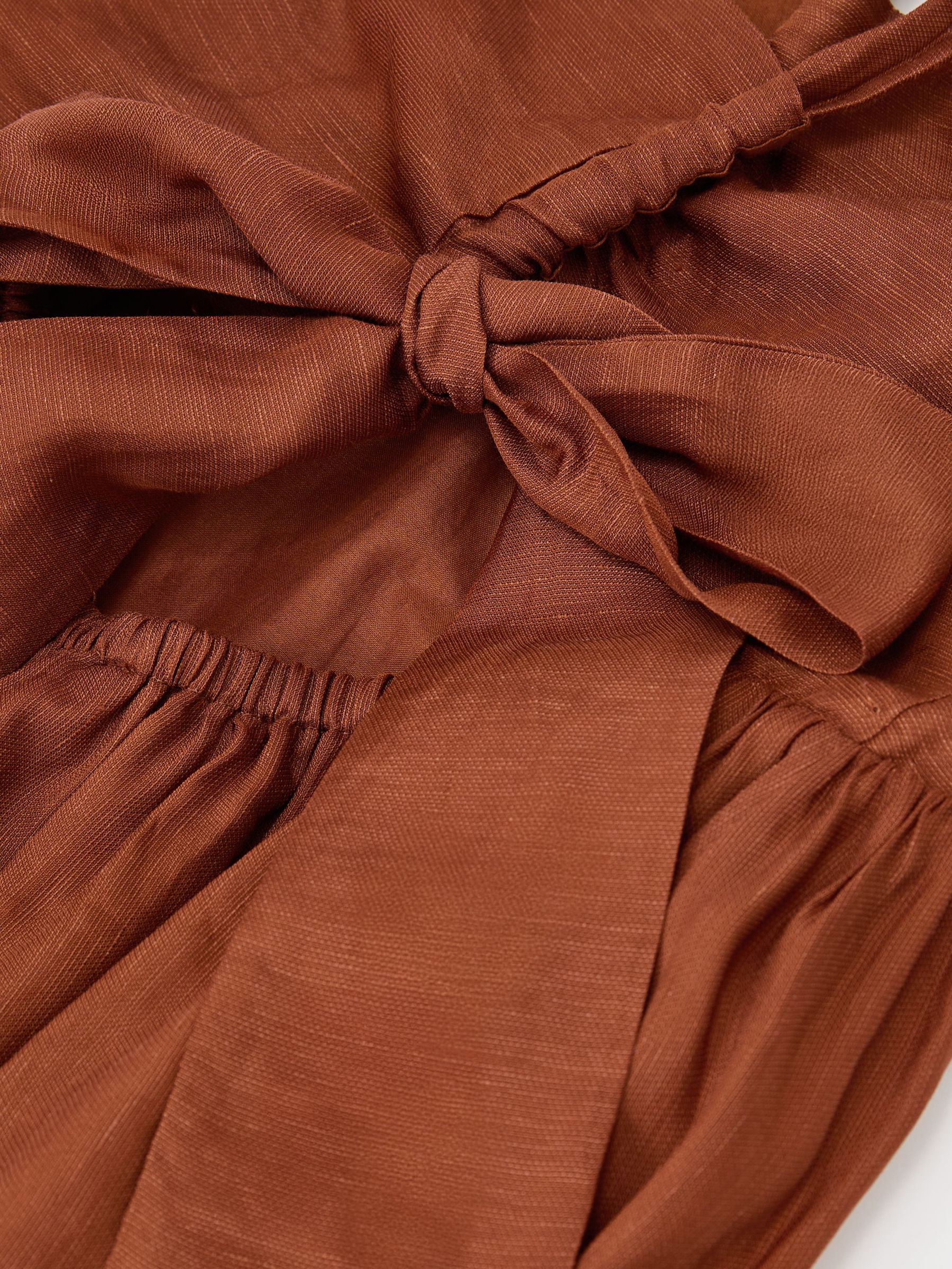 Double-Tie Plunge Maxi Dress with Linen in Toffee Brown - Image 9 of 9