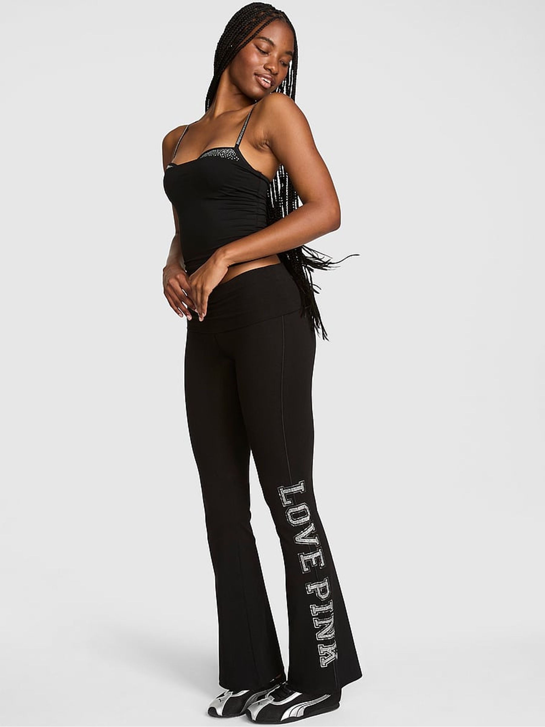 Black Shine Foldover Leggings - Image 1 of 2