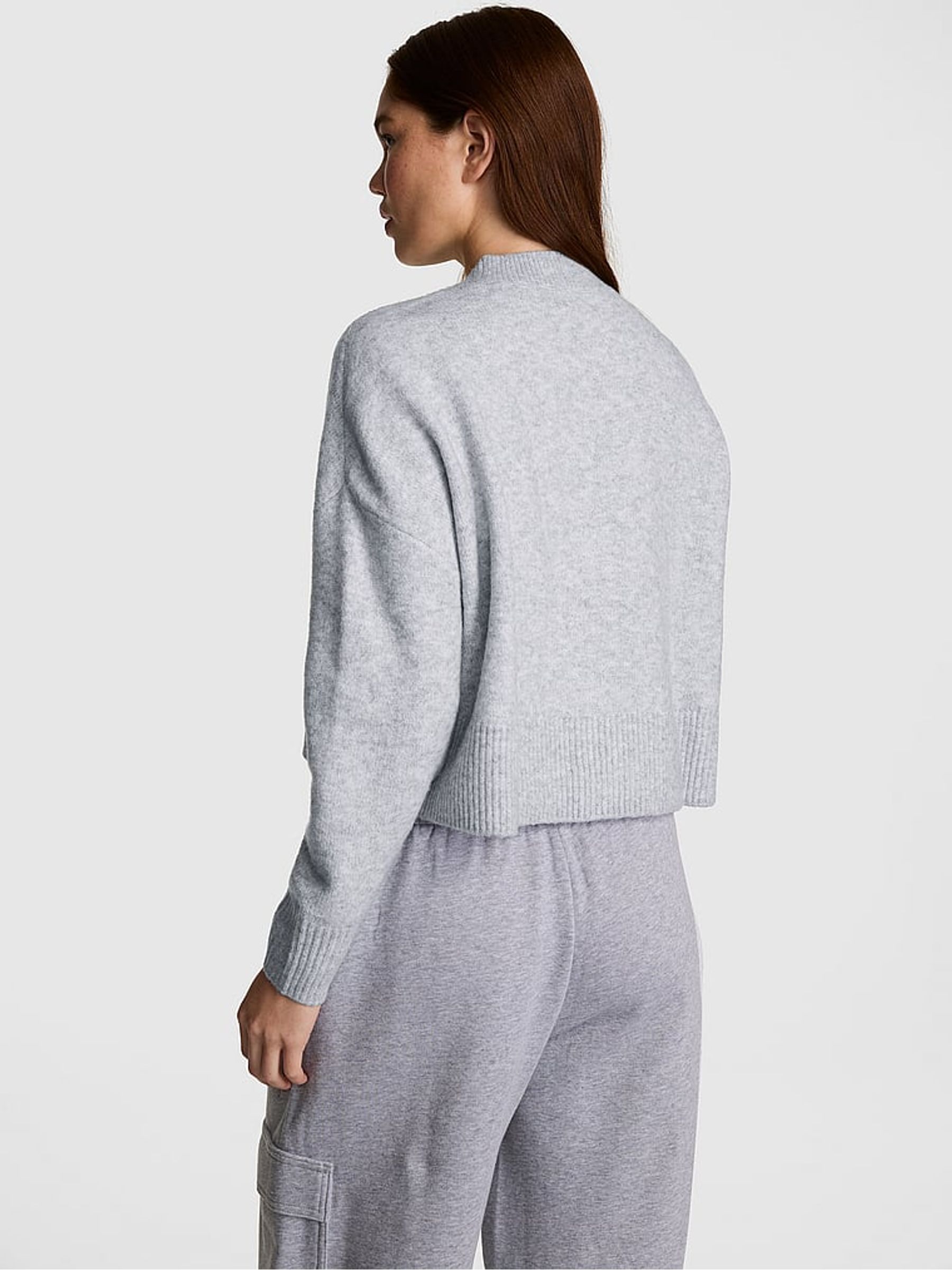 Medium Heather Grey Cropped V-Neck Cardigan - Image 2 of 2