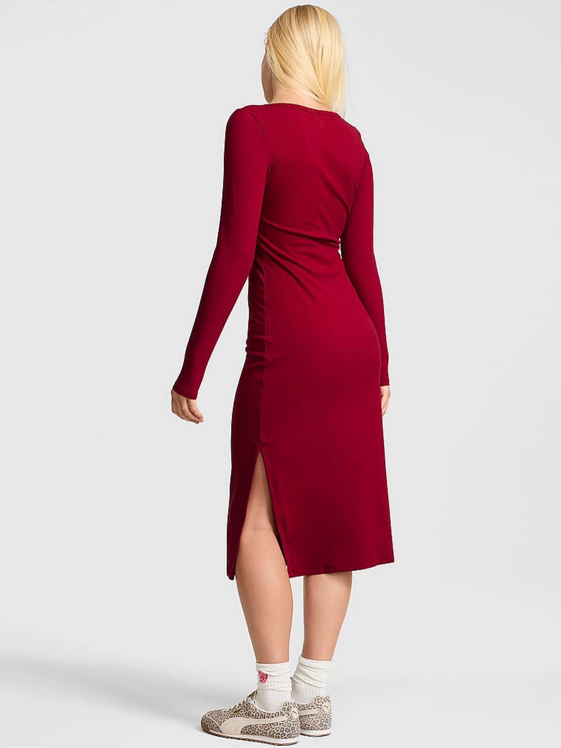 Red Lacquer Ribbed Midi Dress - Image 2 of 2
