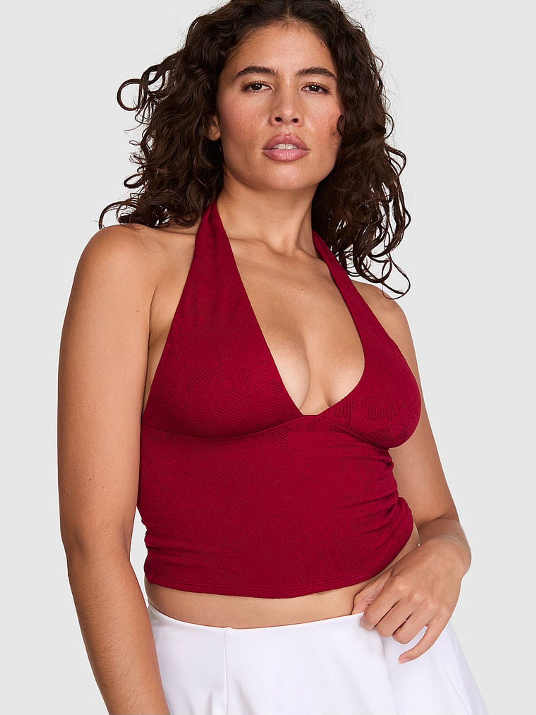 Red Lacquer Lace Halter Top - Image 1 of 2