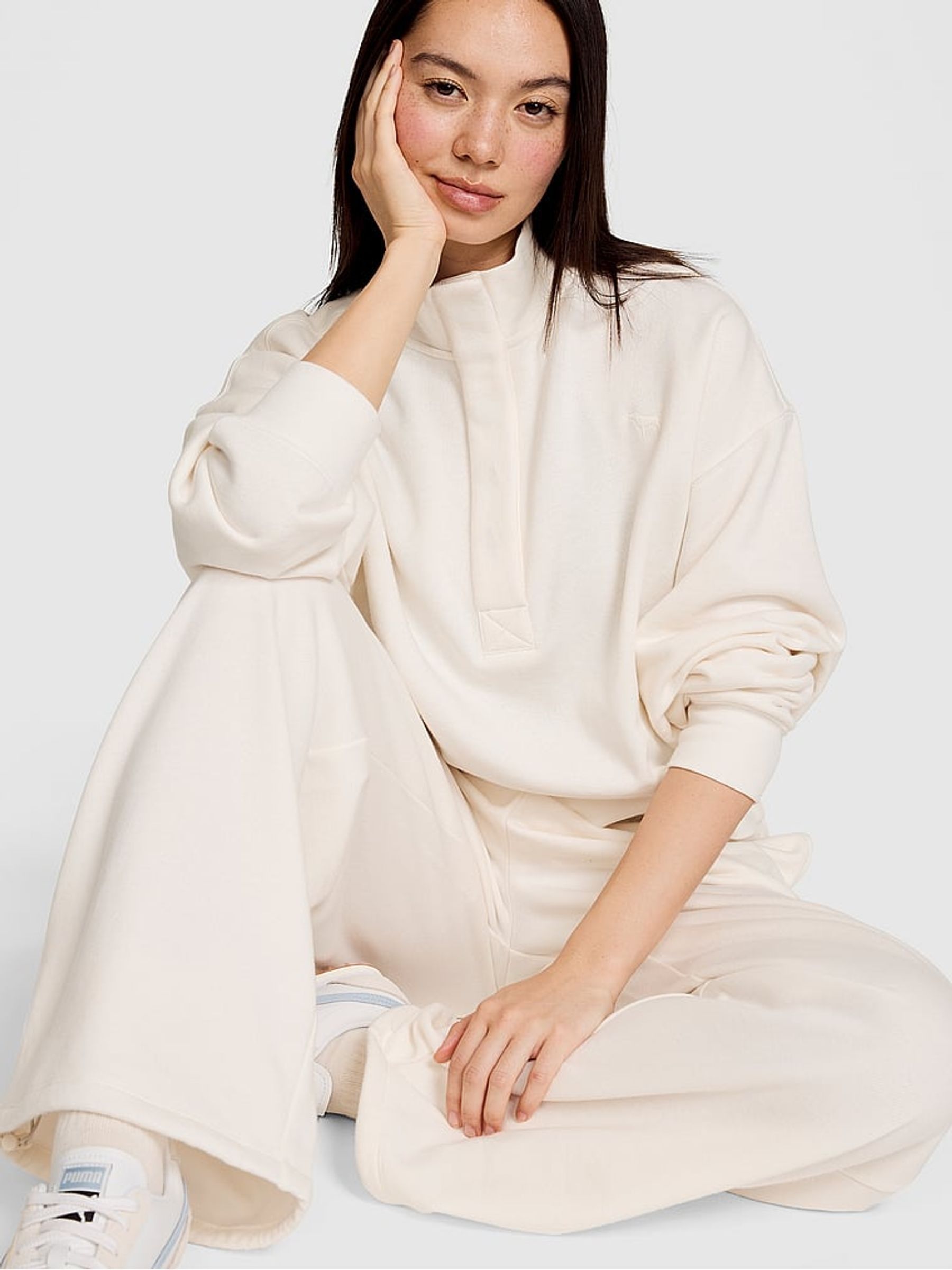 Cozy White Snap Front Sweatshirt - Image 1 of 2