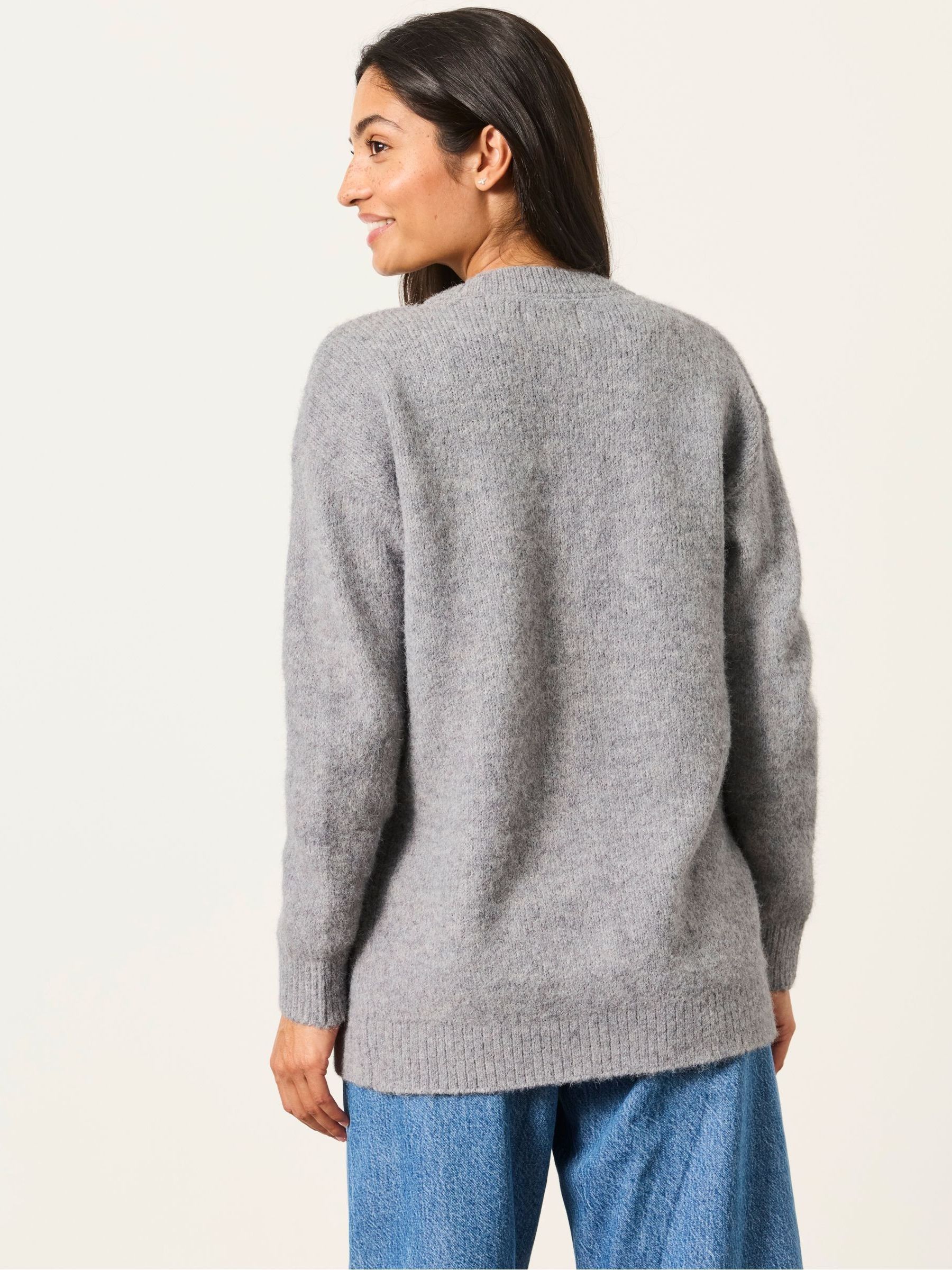 Lou Mid Grey Longline Knitted Cardigan - Image 2 of 6 Lou Mid Grey Longline Knitted Cardigan - Image 2 of 6