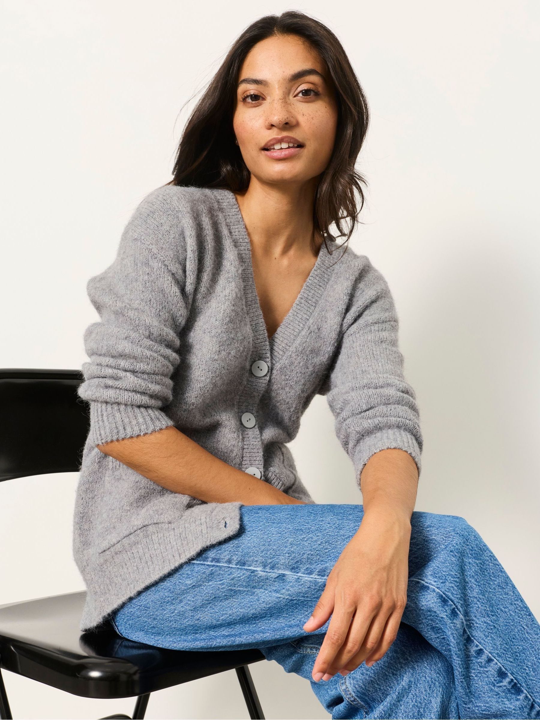 Lou Mid Grey Longline Knitted Cardigan - Image 5 of 6