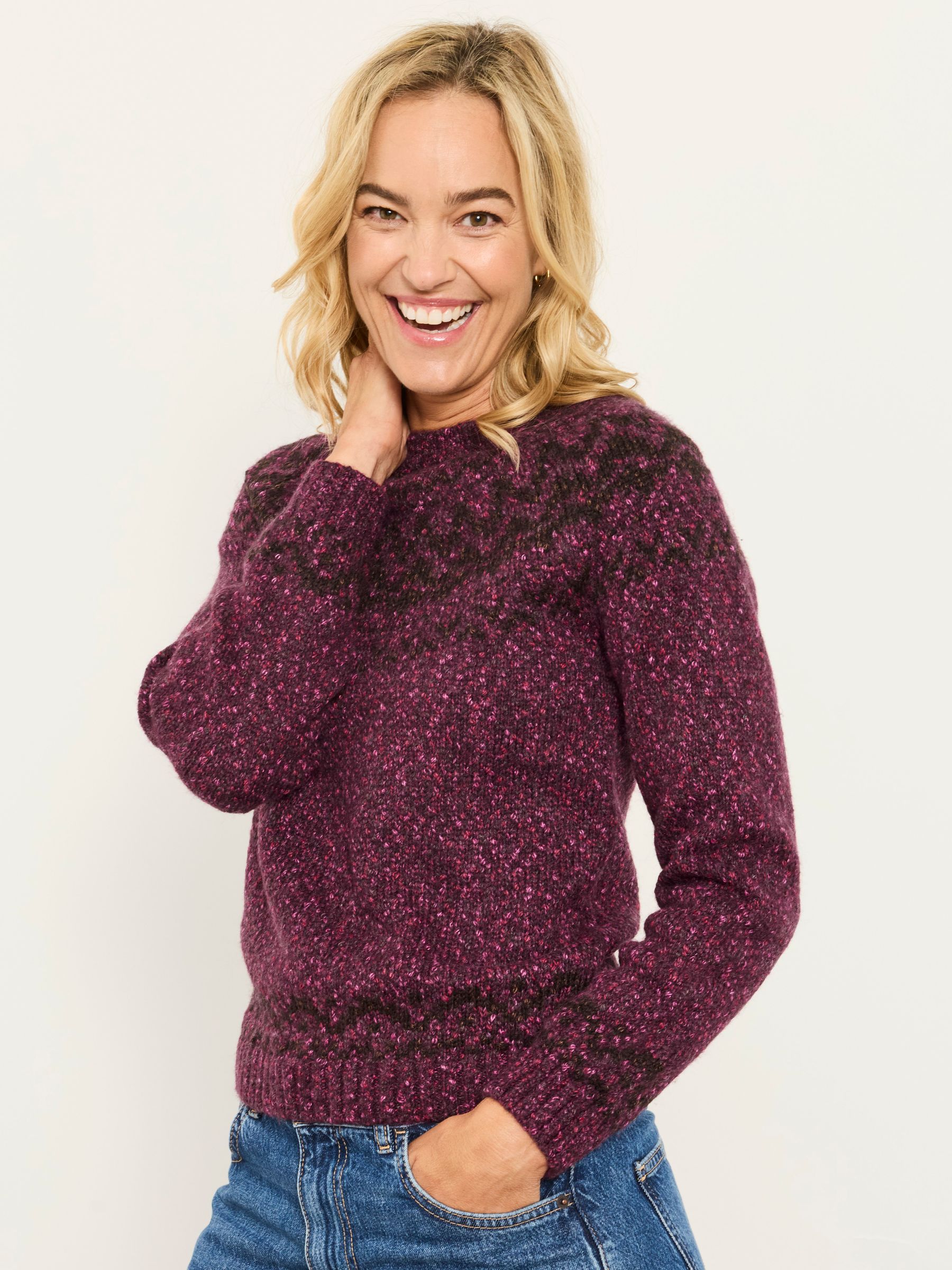 Mabel Purple Fairisle Knitted Crew Jumper - Image 1 of 5