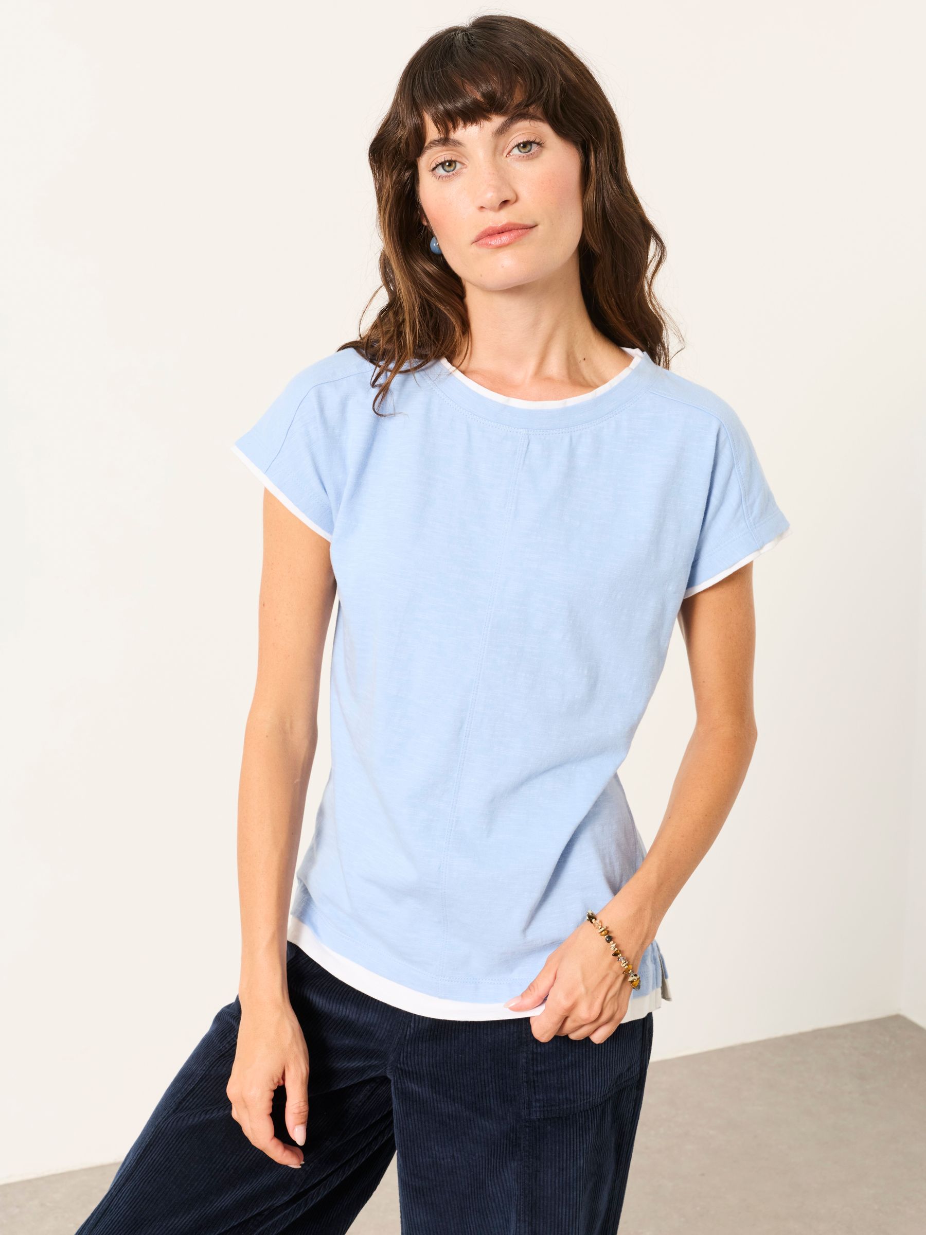 Molly Pale Blue Mock Layer Short Sleeve T-Shirt - Image 1 of 5