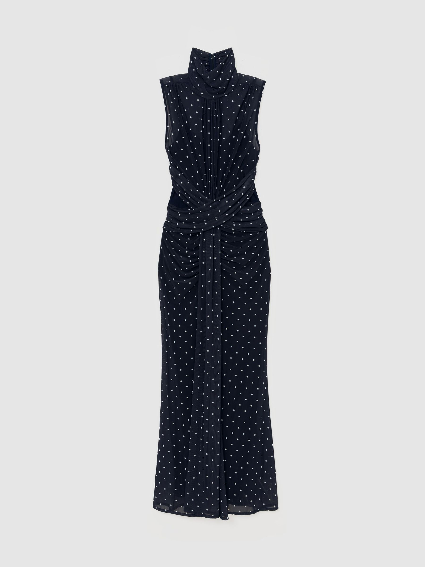 Polka-Dot Print Sleeveless Maxi Dress in Navy/Ivory - Image 2 of 7