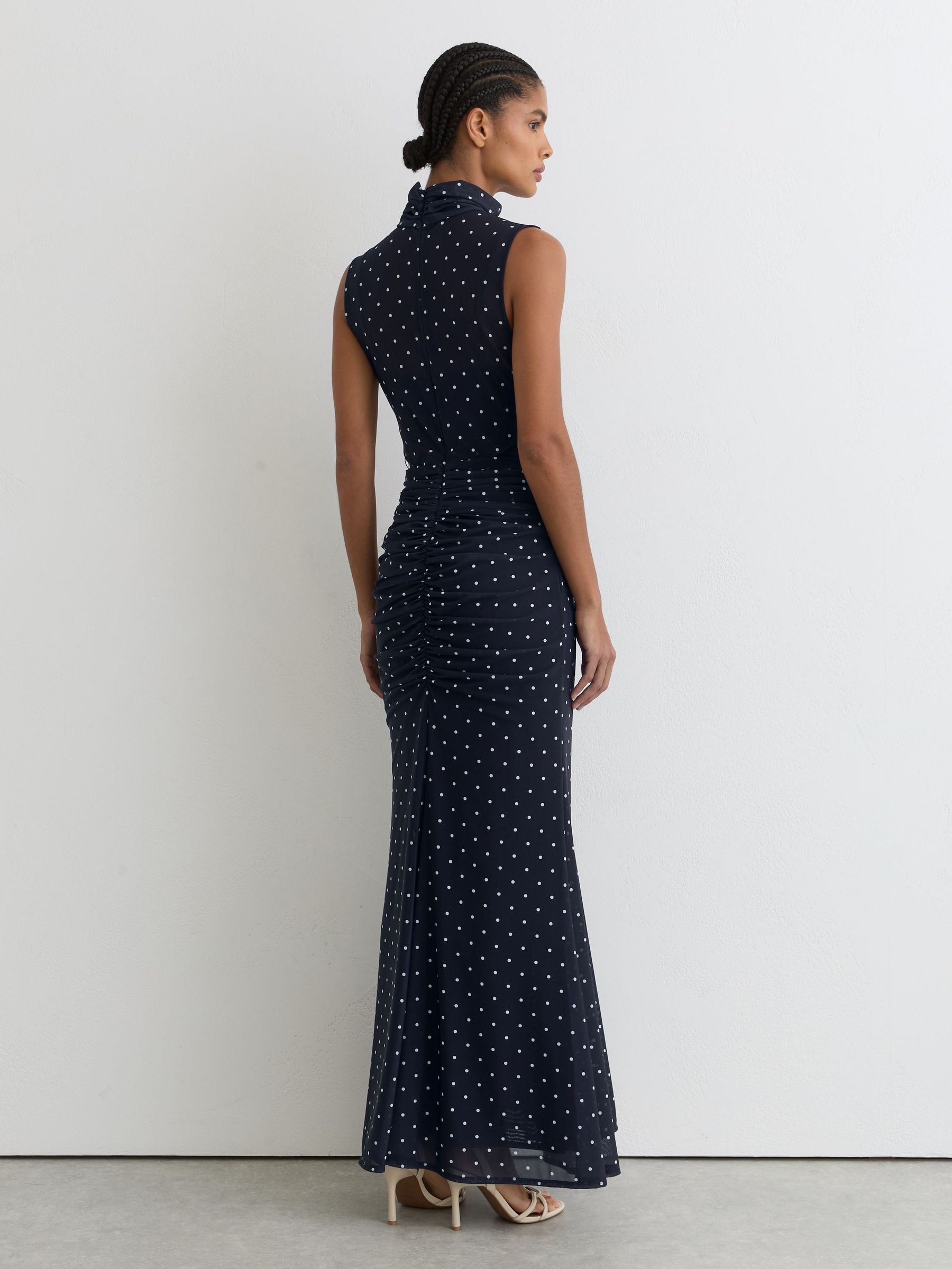 Polka-Dot Print Sleeveless Maxi Dress in Navy/Ivory - image 4