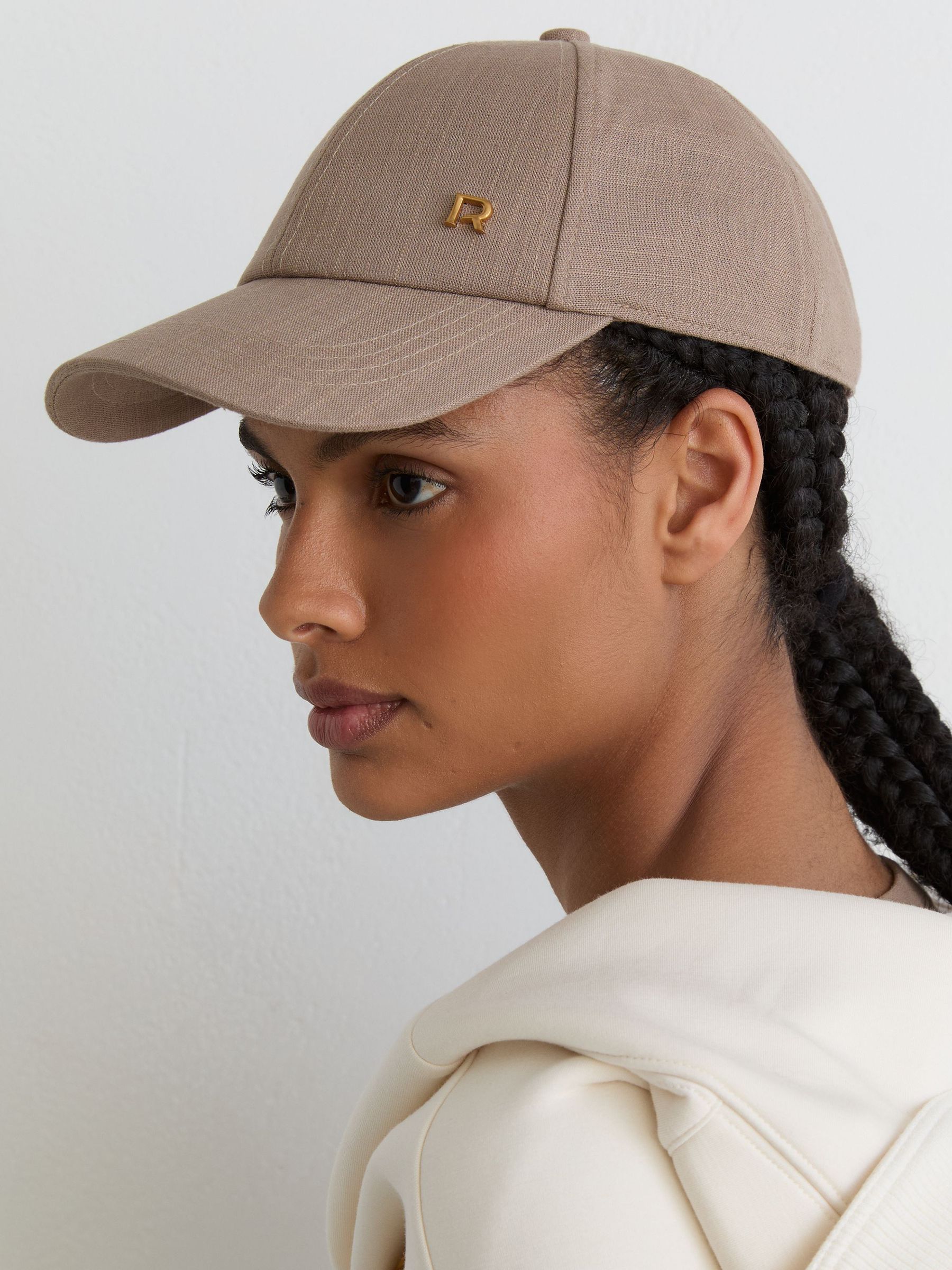 Woven Baseball Cap with Linen in Taupe - Image 1 of 5