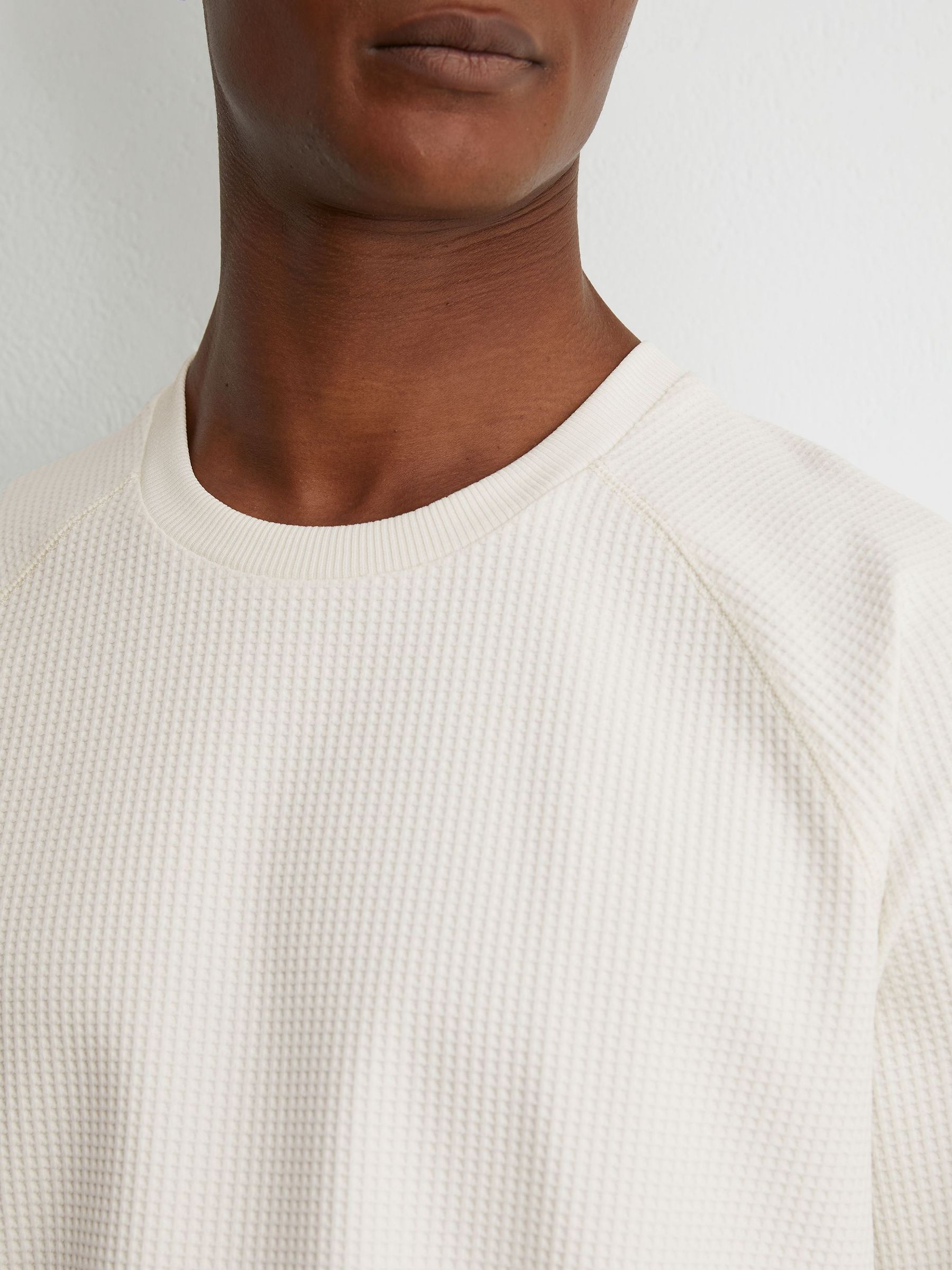Waffle Crew-Neck Sweatshirt in Off White - Image 3 of 6