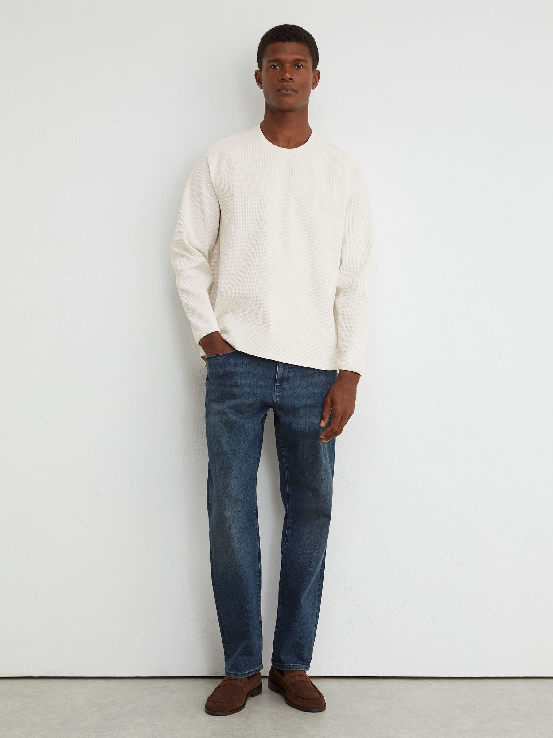 Waffle Crew-Neck Sweatshirt in Off White - Image 4 of 6