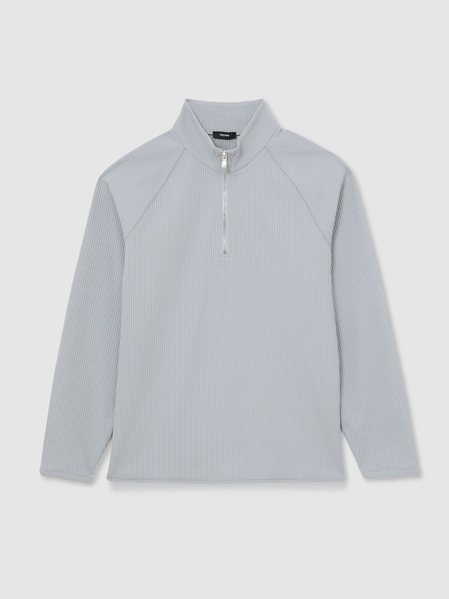 Waffle Half-Zip Funnel-Neck Sweatshirt in Soft Blue - Image 2 of 7