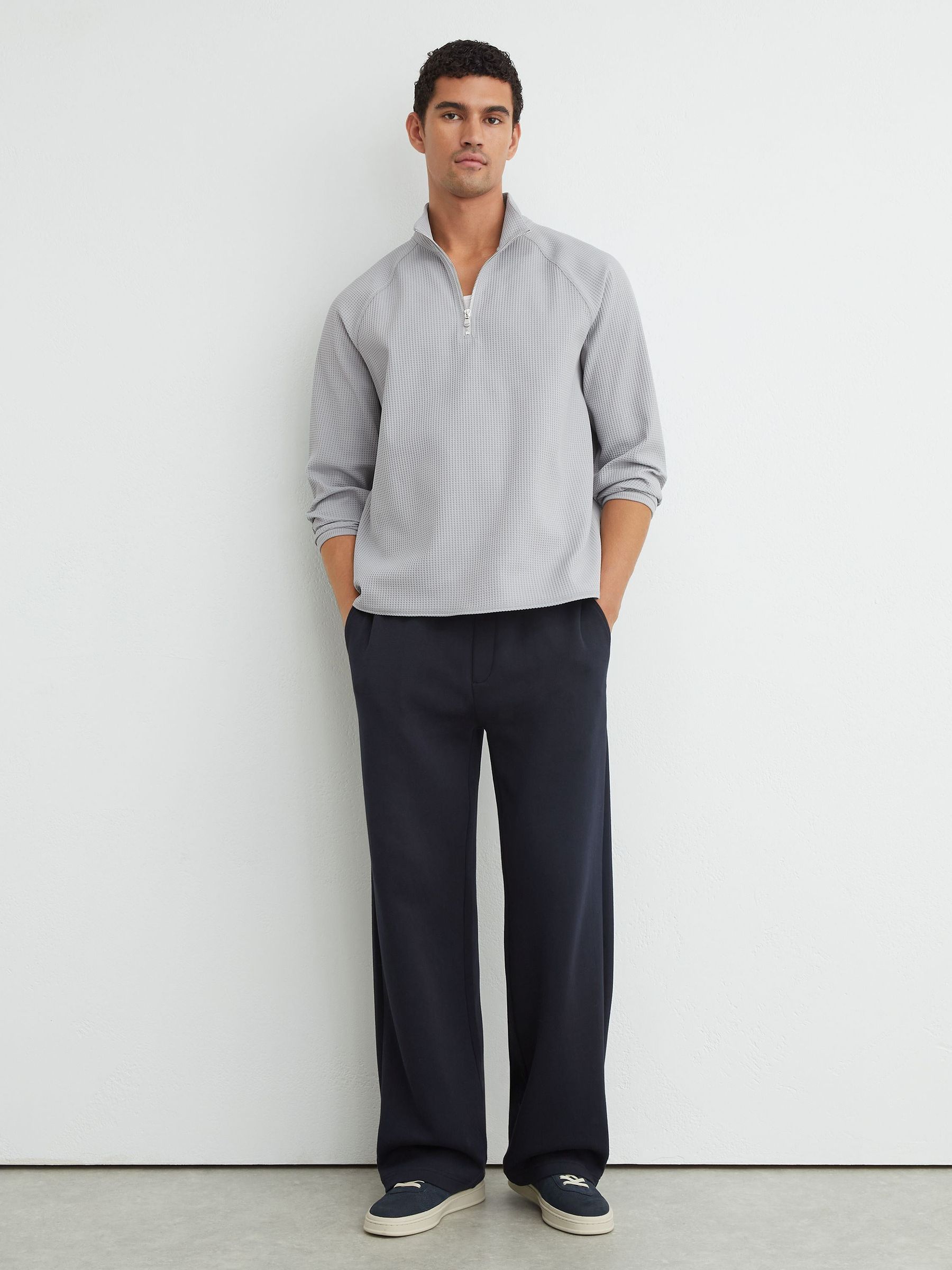 Waffle Half-Zip Funnel-Neck Sweatshirt in Soft Blue - Image 5 of 7