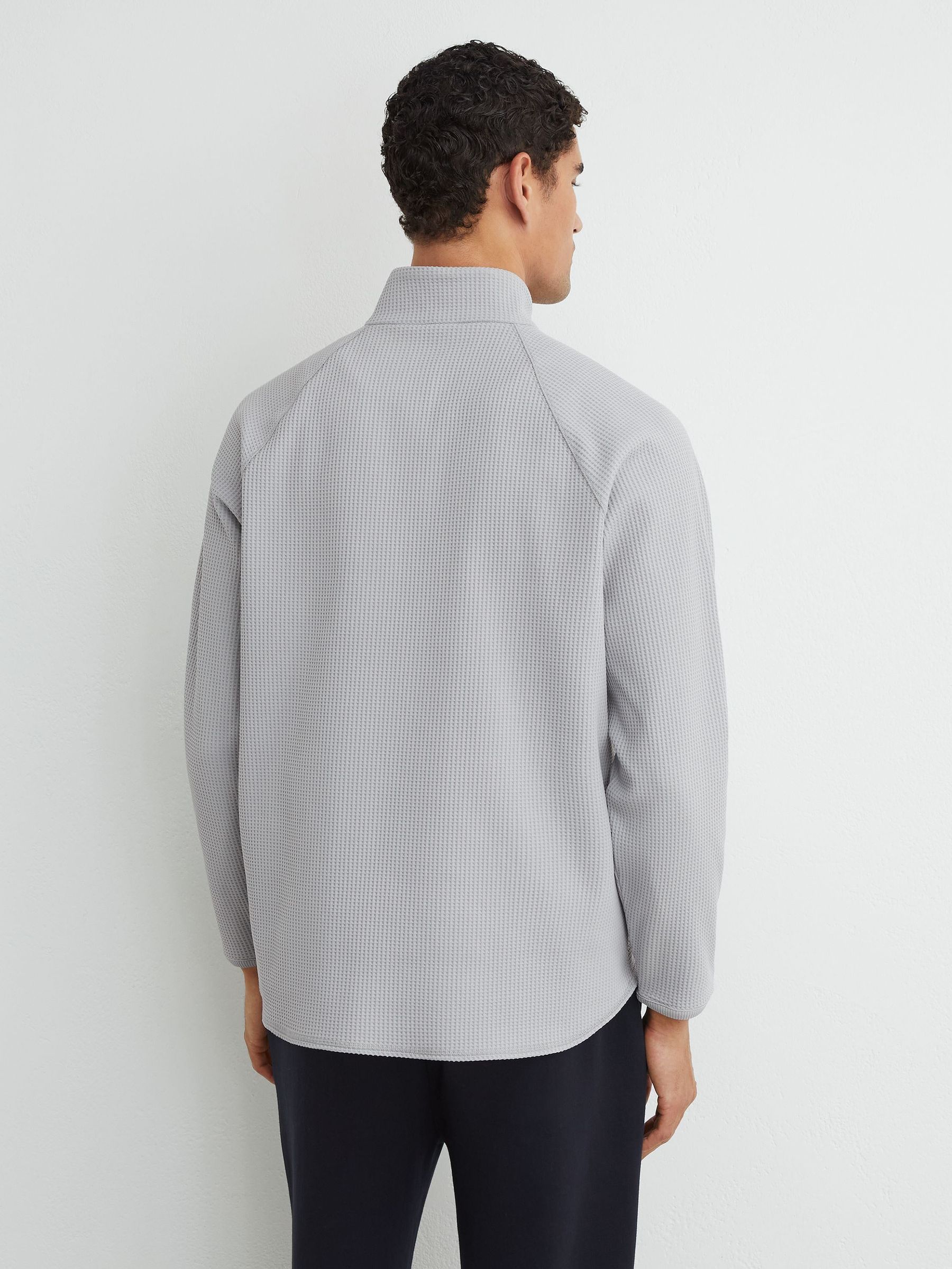 Waffle Half-Zip Funnel-Neck Sweatshirt in Soft Blue - Image 6 of 7