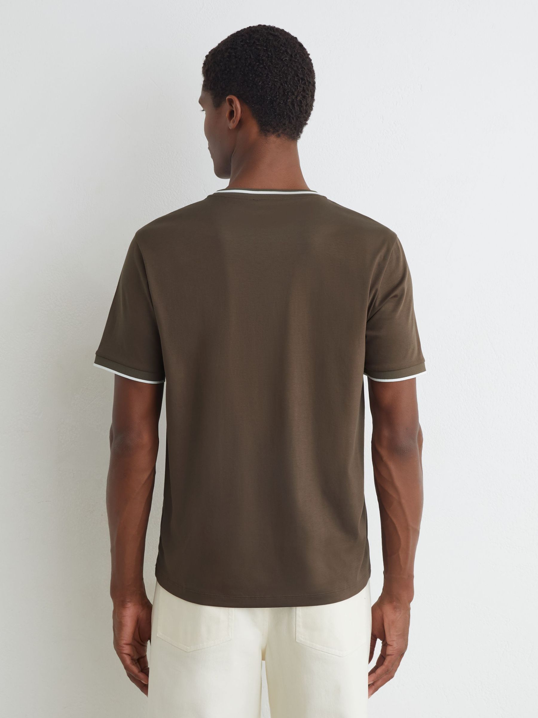 Air-Water Cotton Tipped Tailored-Fit T-Shirt in Taupe Brown - Image 4 of 5