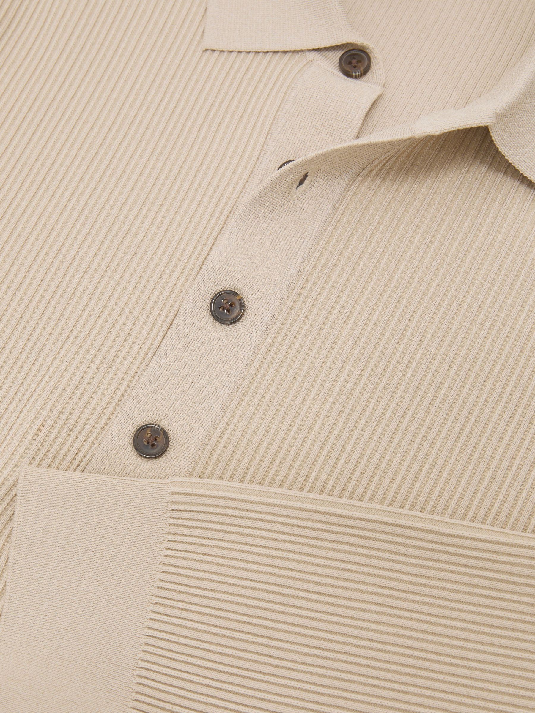 Ribbed Half-Button Polo Shirt in Stone - Image 7 of 7