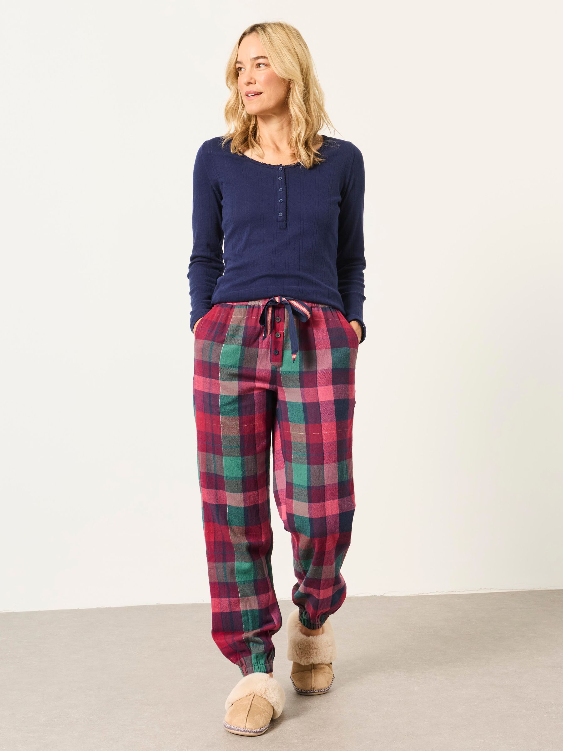 Harper Plum Purple Metallic Check Cuffed Pyjama Bottoms - Image 4 of 6