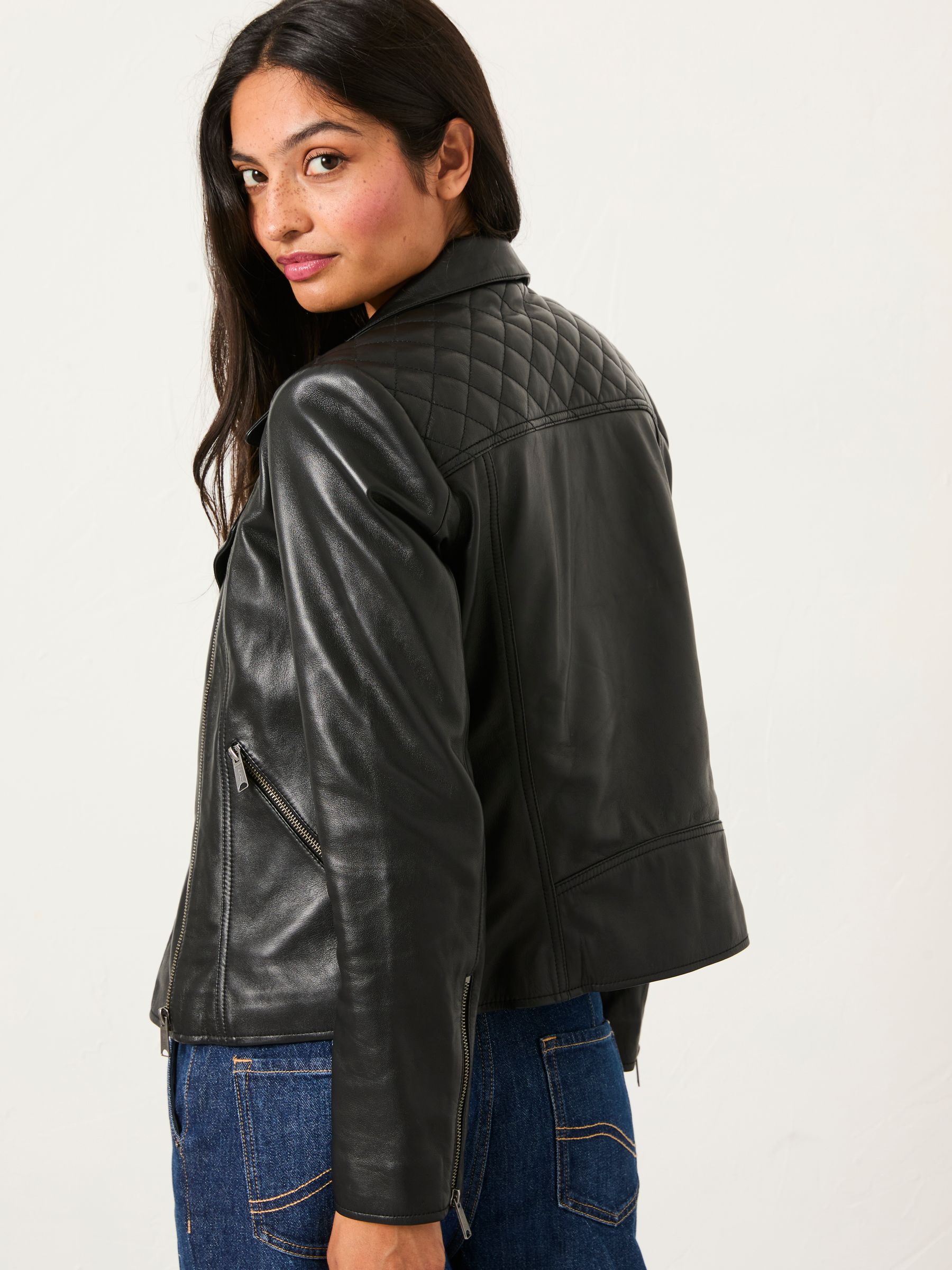 Bethany Black Petite Biker  Quilted Jacket - Image 2 of 5
