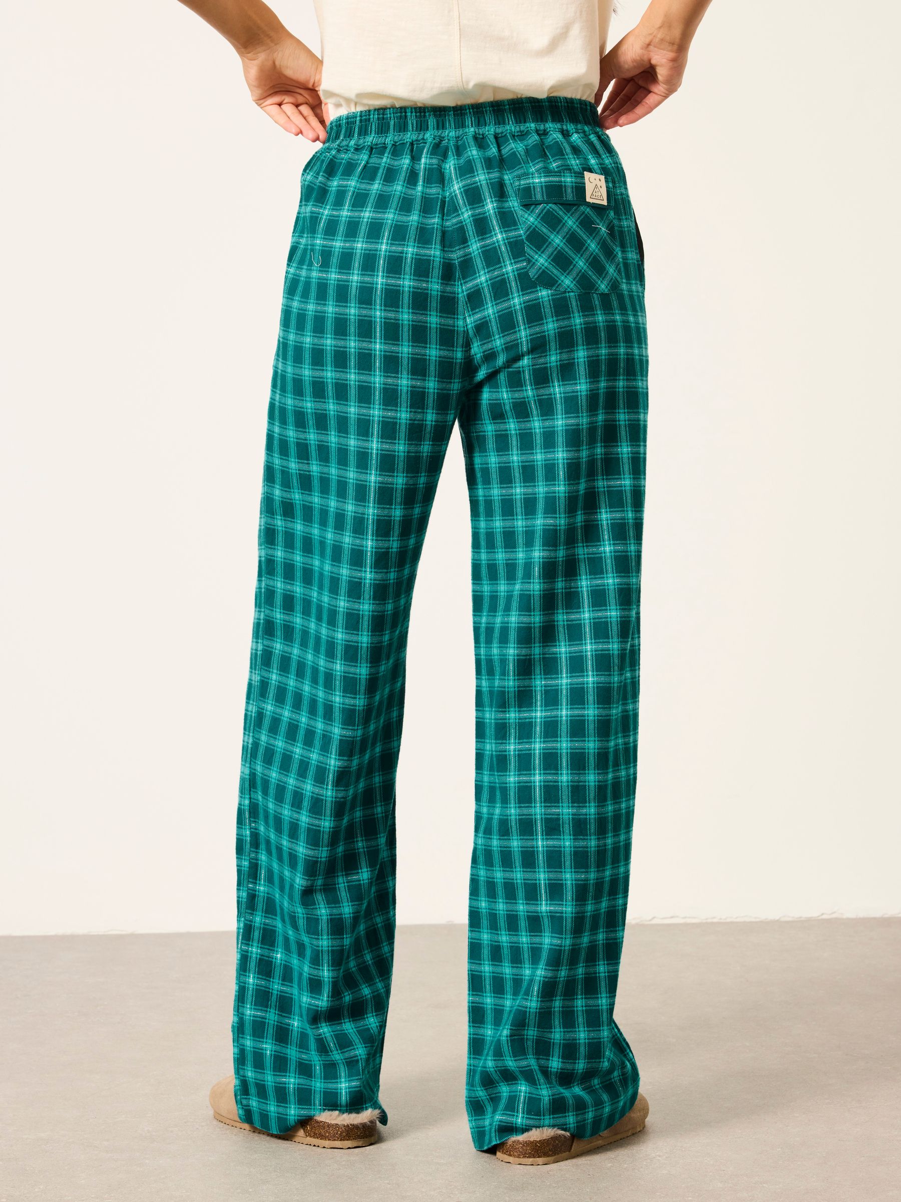 Lola Teal Blue Sparkle Gingham Wide Leg Pyjama Bottoms - Image 2 of 6