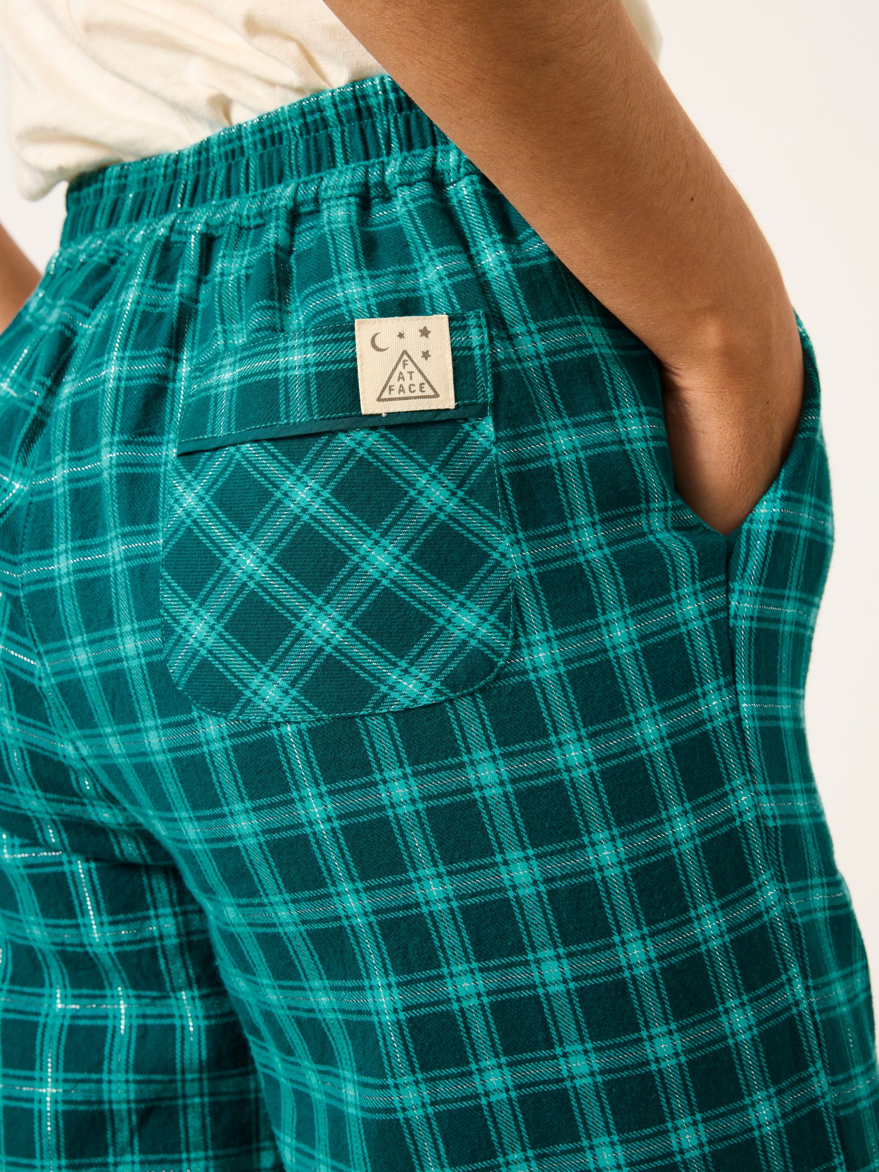 Lola Teal Blue Sparkle Gingham Wide Leg Pyjama Bottoms - Image 3 of 6