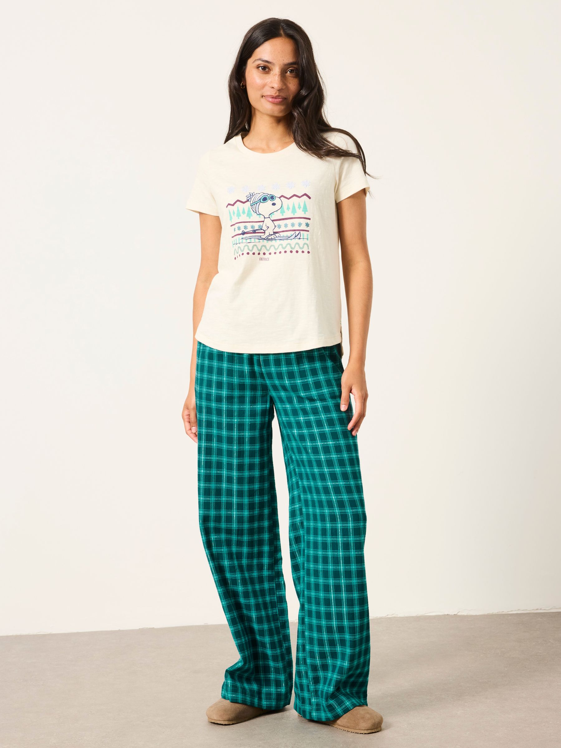 Lola Teal Blue Sparkle Gingham Wide Leg Pyjama Bottoms - Image 4 of 6