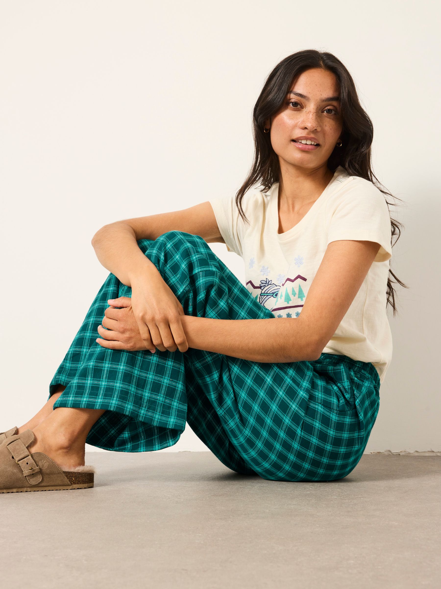 Lola Teal Blue Sparkle Gingham Wide Leg Pyjama Bottoms - Image 5 of 6