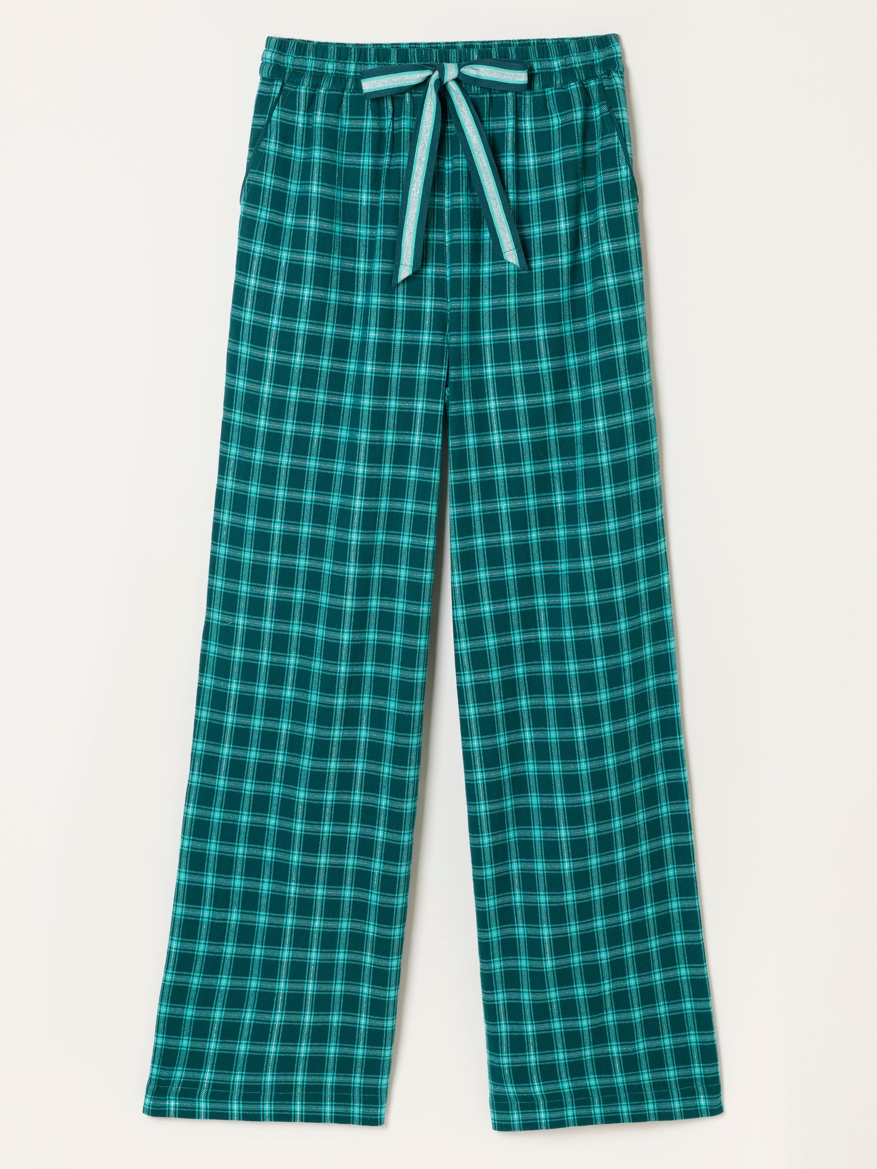 Lola Teal Blue Sparkle Gingham Wide Leg Pyjama Bottoms - Image 6 of 6 Lola Teal Blue Sparkle Gingham Wide Leg Pyjama Bottoms - Image 6 of 6