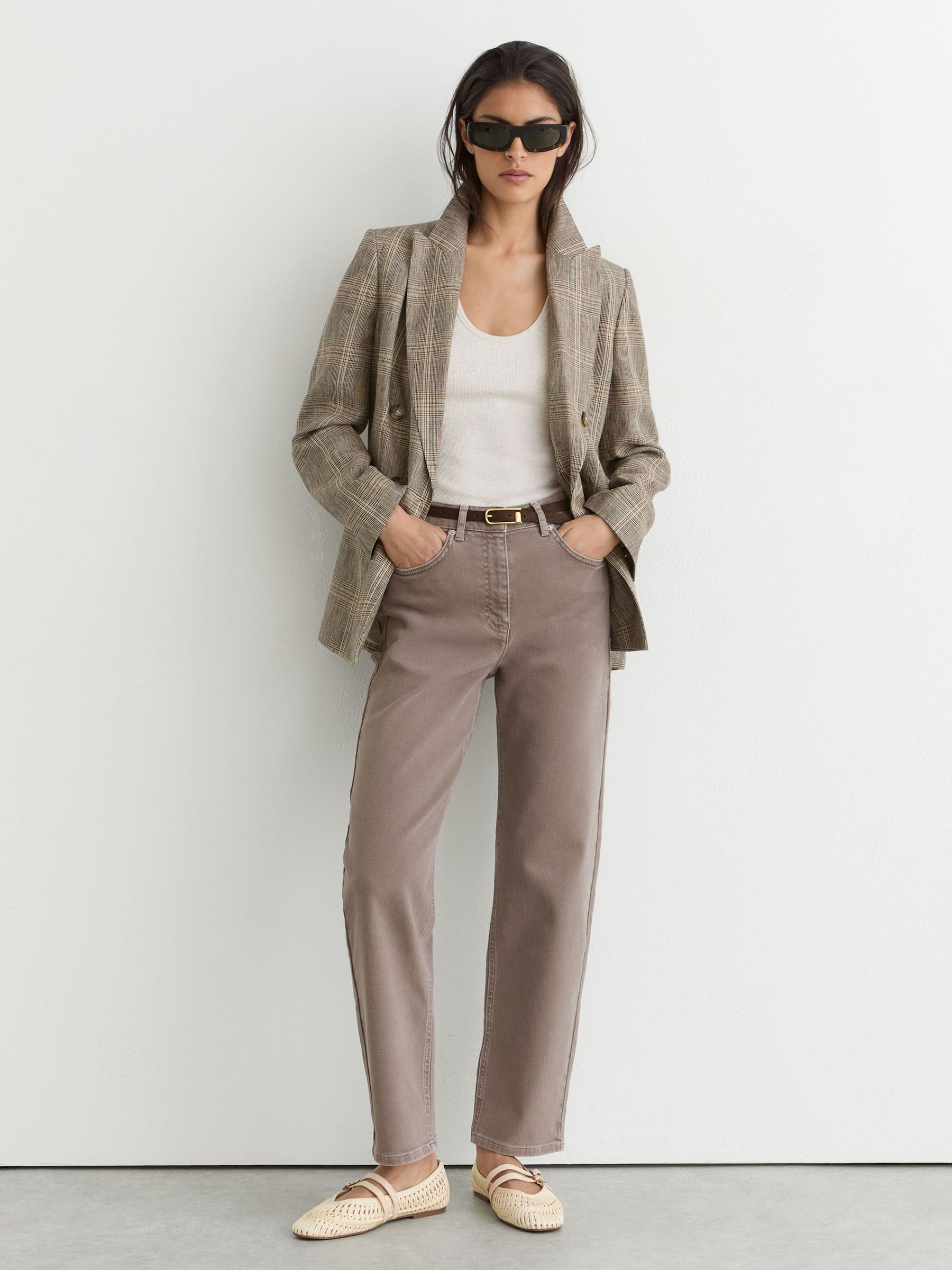 Petite Mid-Rise Straight-Leg Jeans in Mauve Neutral - Image 1 of 8