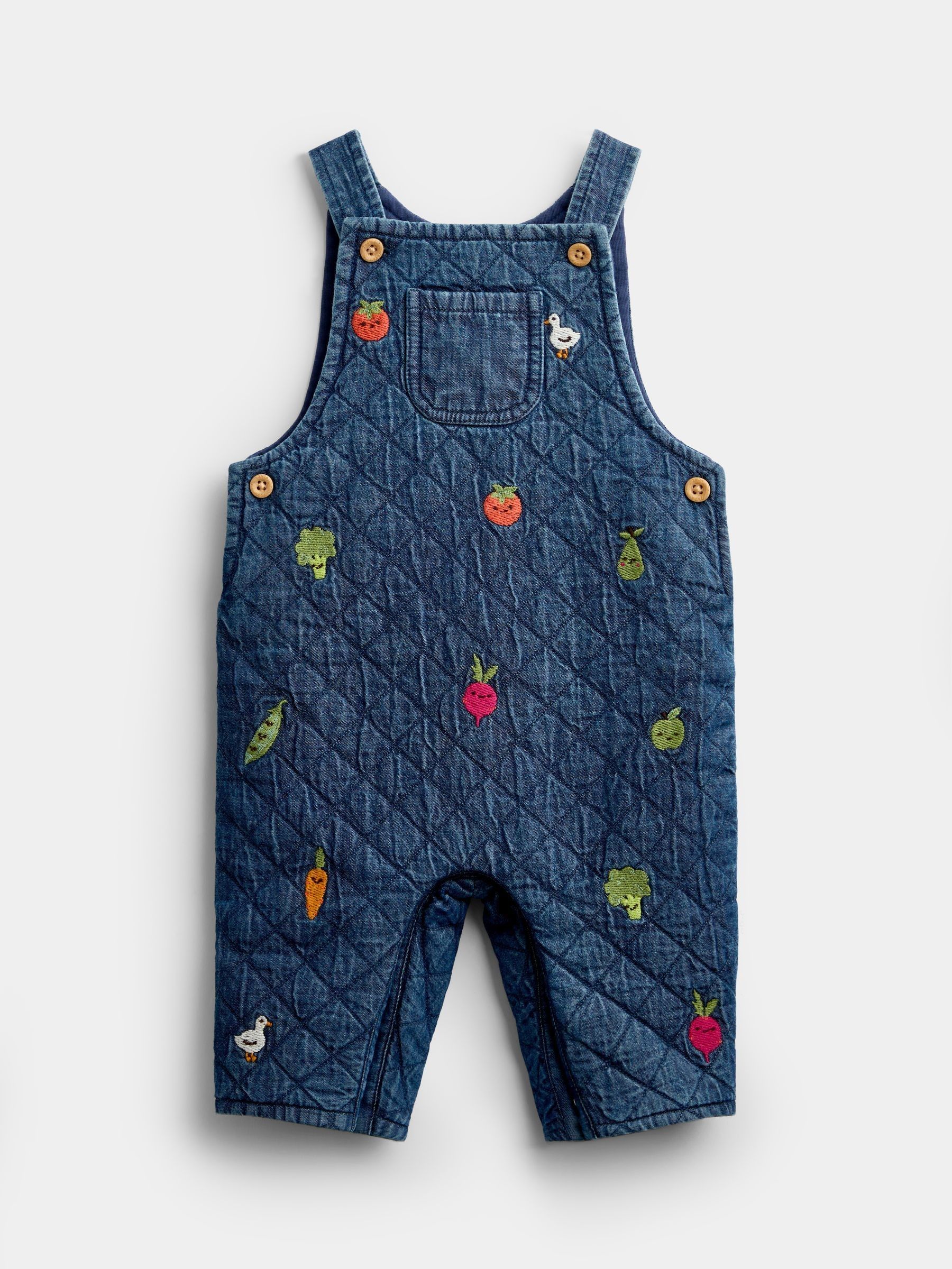 Denim Vegetable Embroidered Quilted Dungaree Set - Image 3 of 7