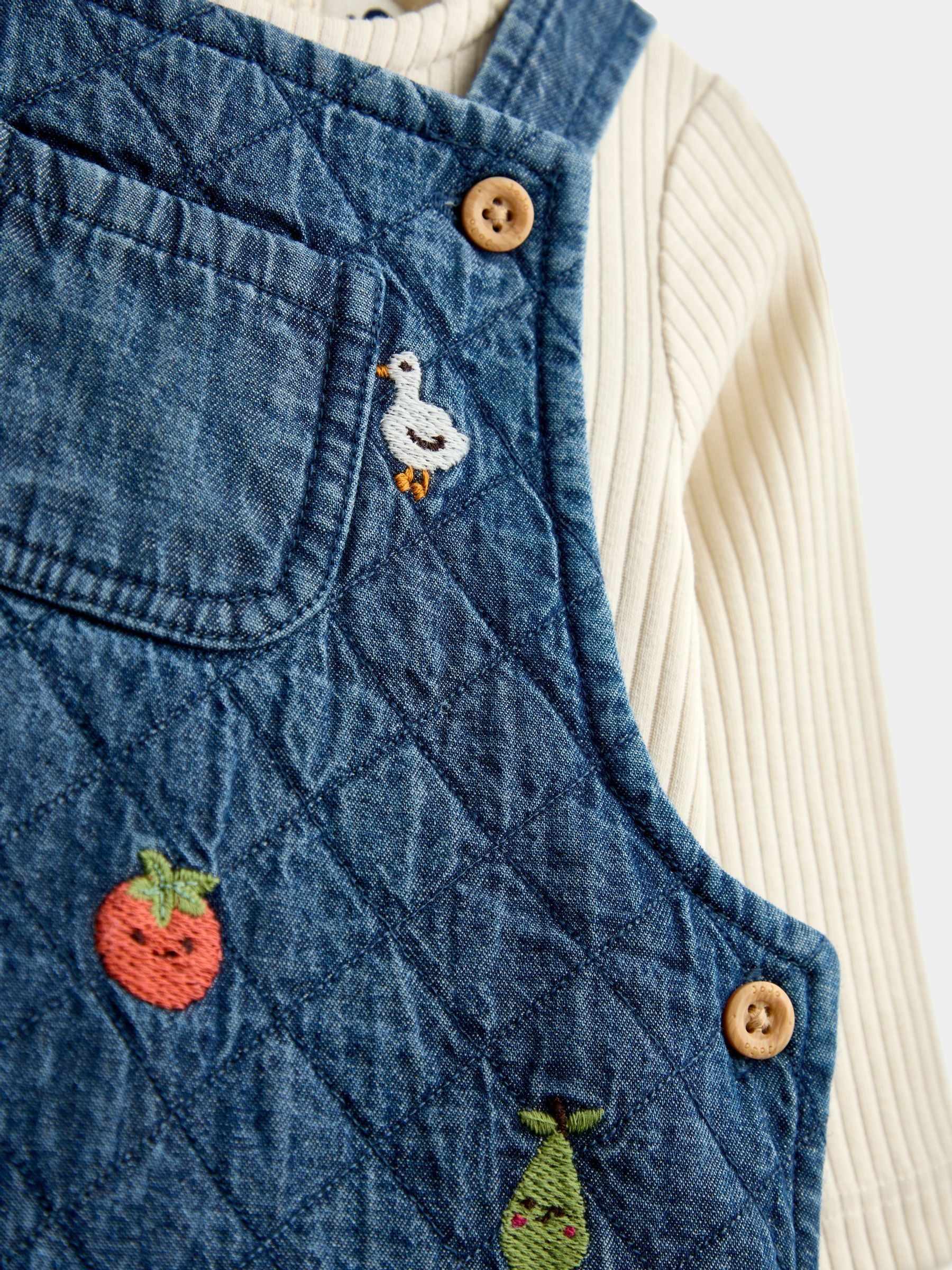 Denim Vegetable Embroidered Quilted Dungaree Set - Image 7 of 7