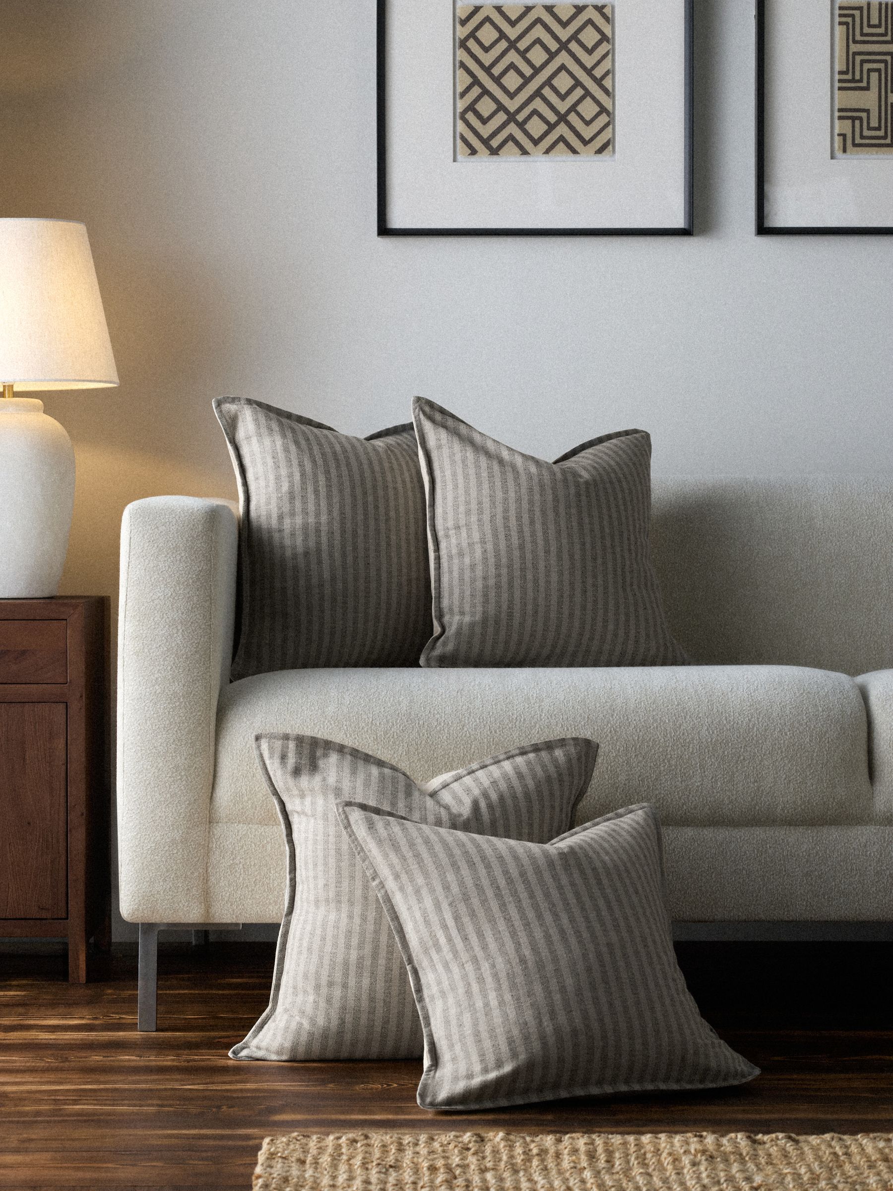The Set 4 Pack Green Woven Stripe Cotton Cushion Covers - Image 1 of 3