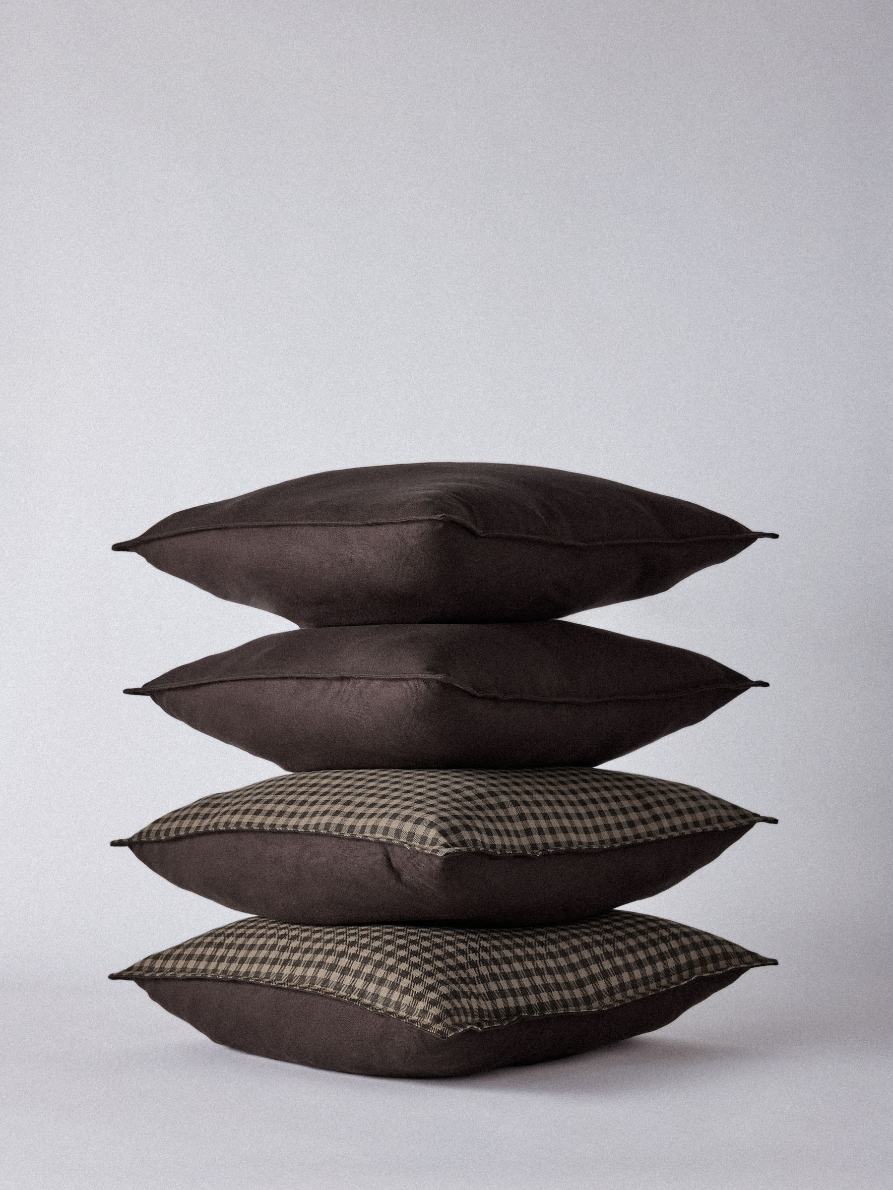 The Set 4 Pack Chocolate Brown Gingham Cotton Cushion Covers - Image 1 of 2 The Set 4 Pack Chocolate Brown Gingham Cotton Cushion Covers - Image 1 of 2