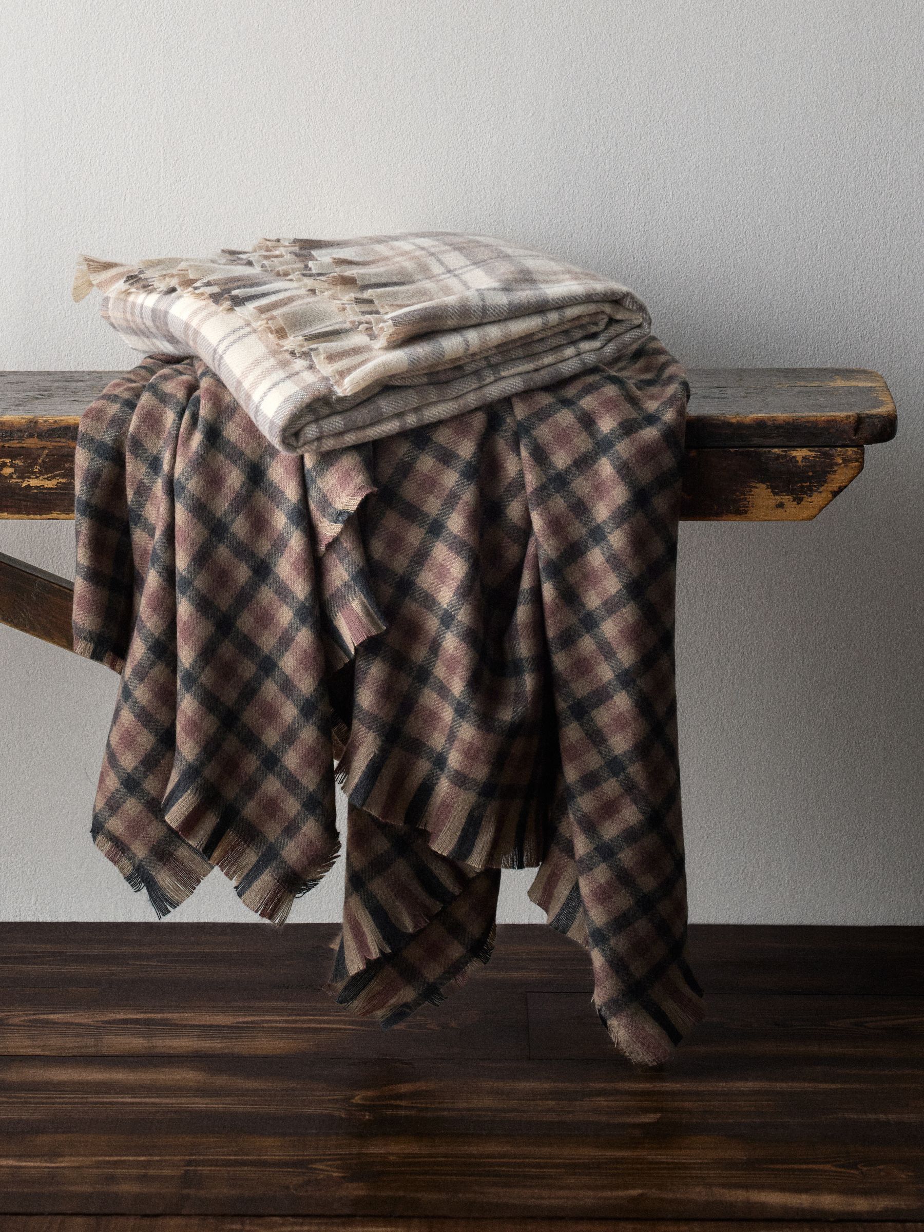 The Set 2 Pack Brown Gingham/Natural Check Cosy Throws - Image 1 of 6 The Set 2 Pack Brown Gingham/Natural Check Cosy Throws - Image 1 of 6