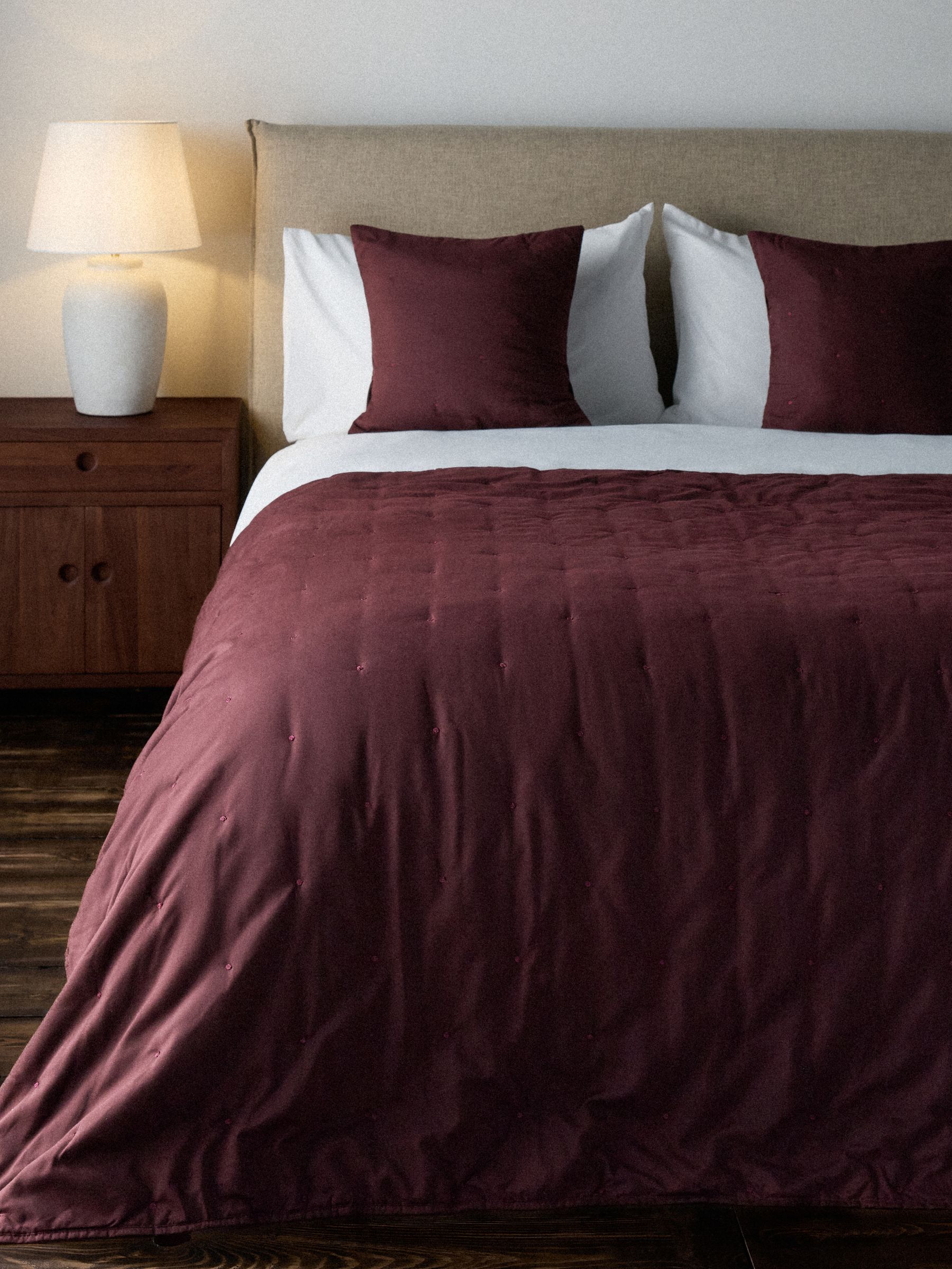 The Set 3 Piece Burgundy Quilted Bedspread and Cushion Covers - Image 1 of 1