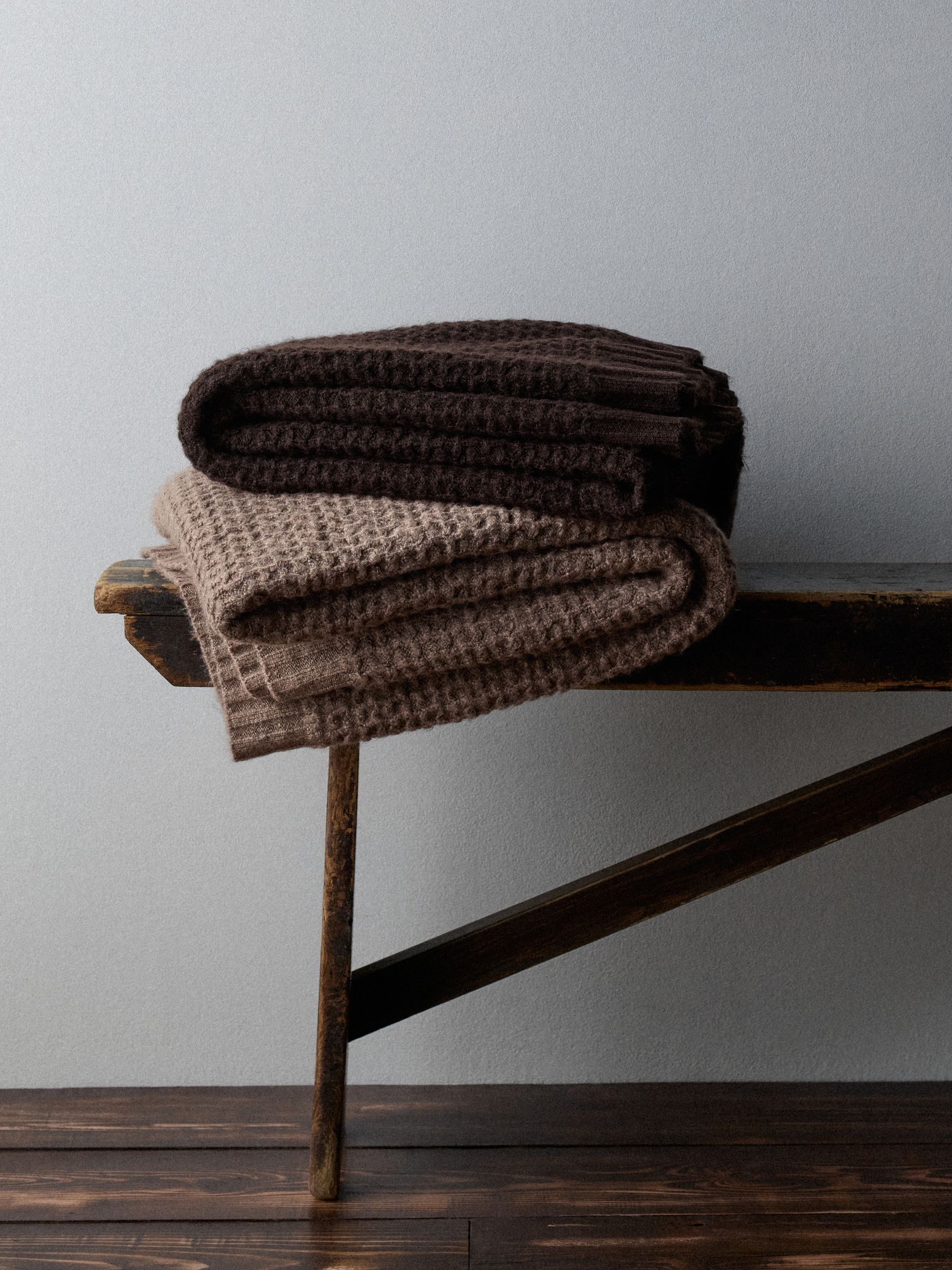 The Set 2 Pack Chocolate Brown/Taupe Ribbed Waffle Knitted Throws - Image 1 of 5 The Set 2 Pack Chocolate Brown/Taupe Ribbed Waffle Knitted Throws - Image 1 of 5