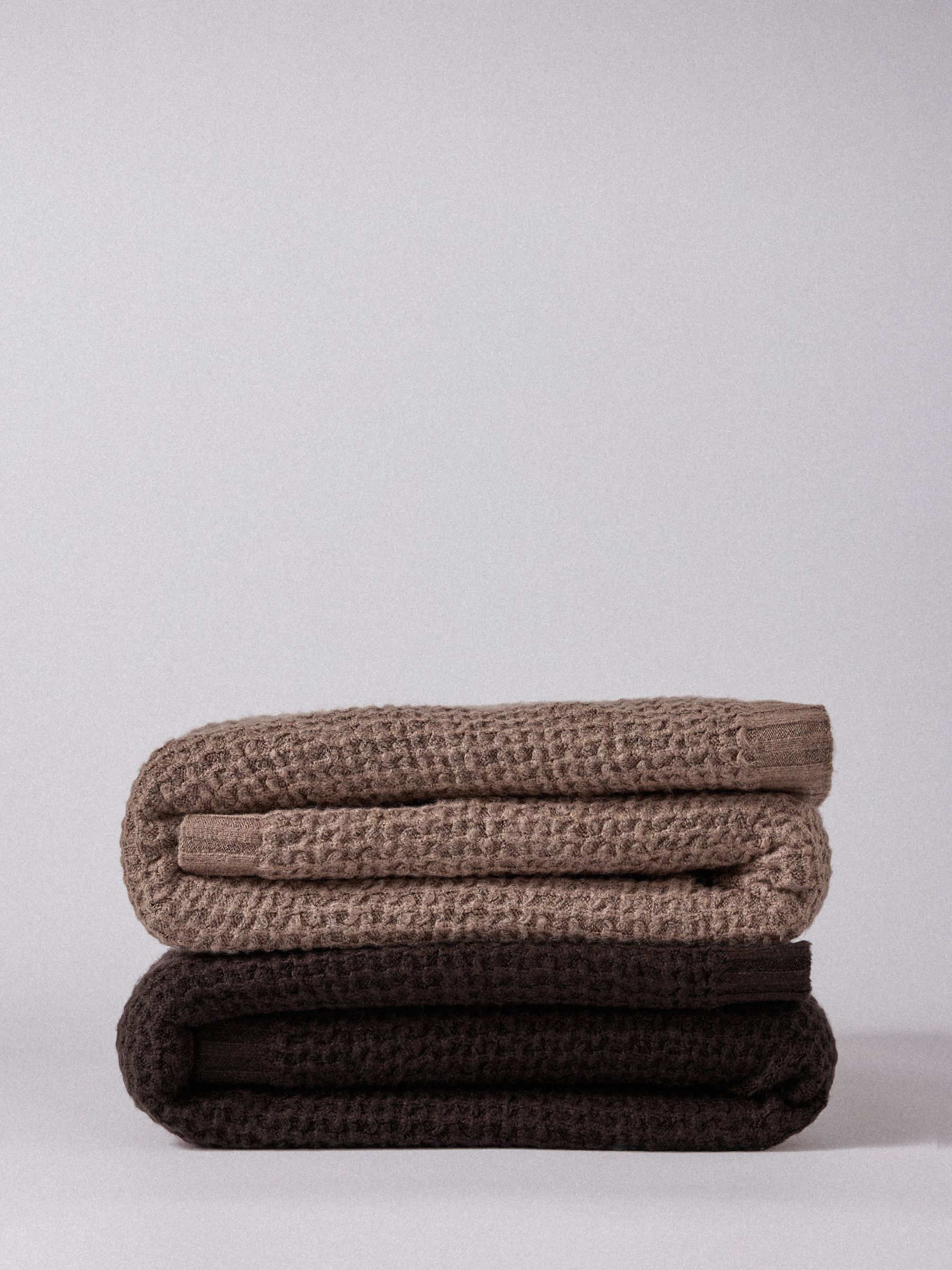 The Set 2 Pack Chocolate Brown/Taupe Ribbed Waffle Knitted Throws - Image 2 of 5